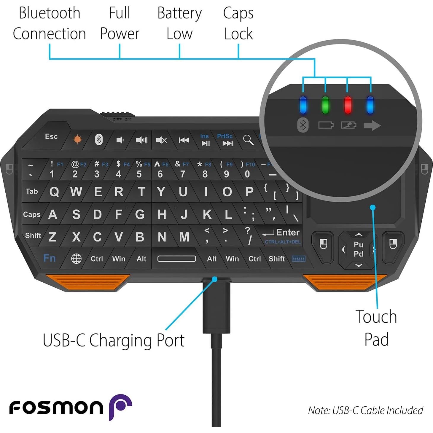 Teclado Bluetooth Fosmon QWERTY Compacto con Touchpad