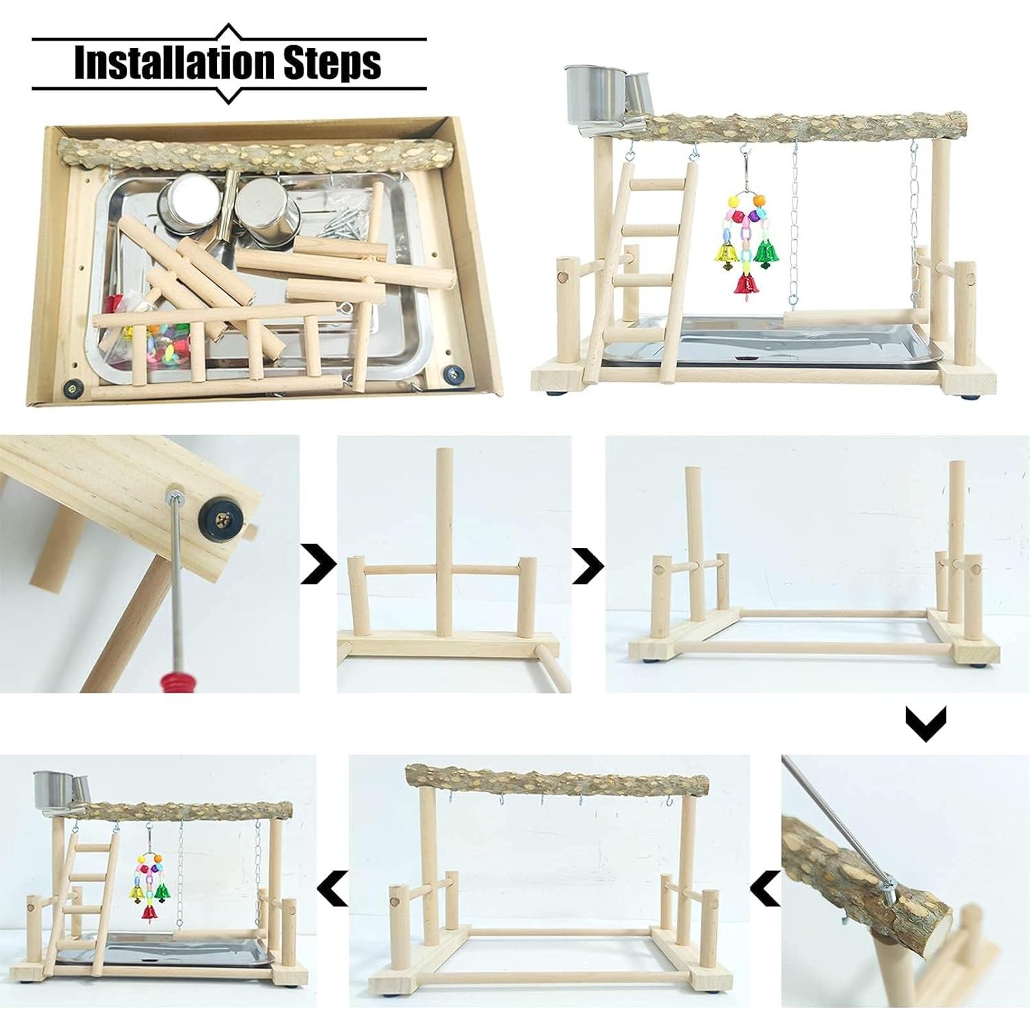 Parque de Aves de Madera PINVNBY 37x24x24 cm para Loros