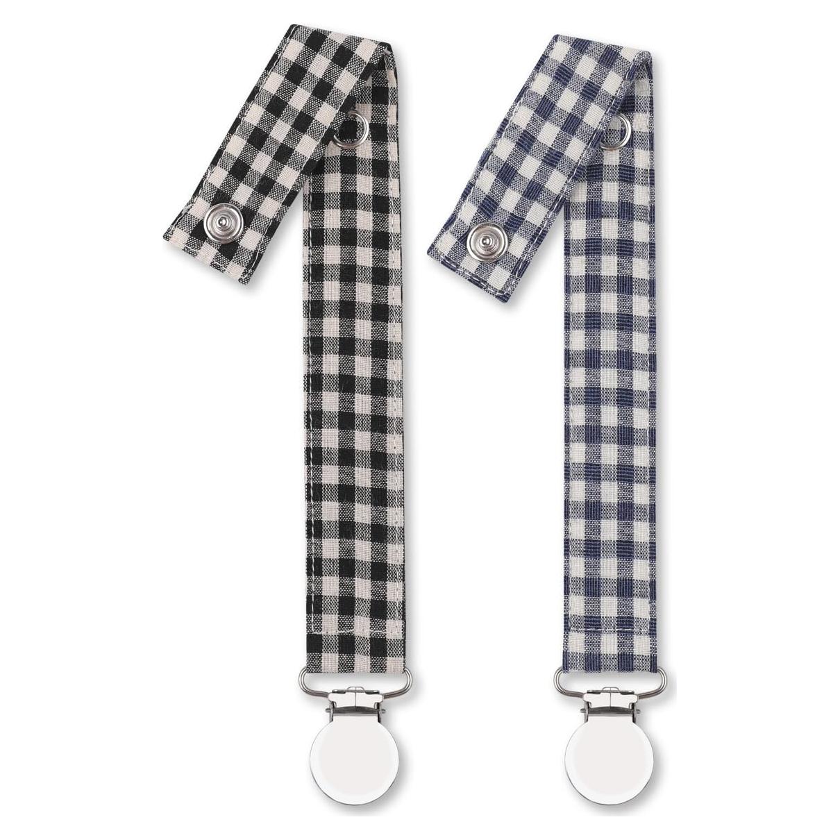 Clip de Chupete Unisex 2 Piezas Algodón Azul y Negro