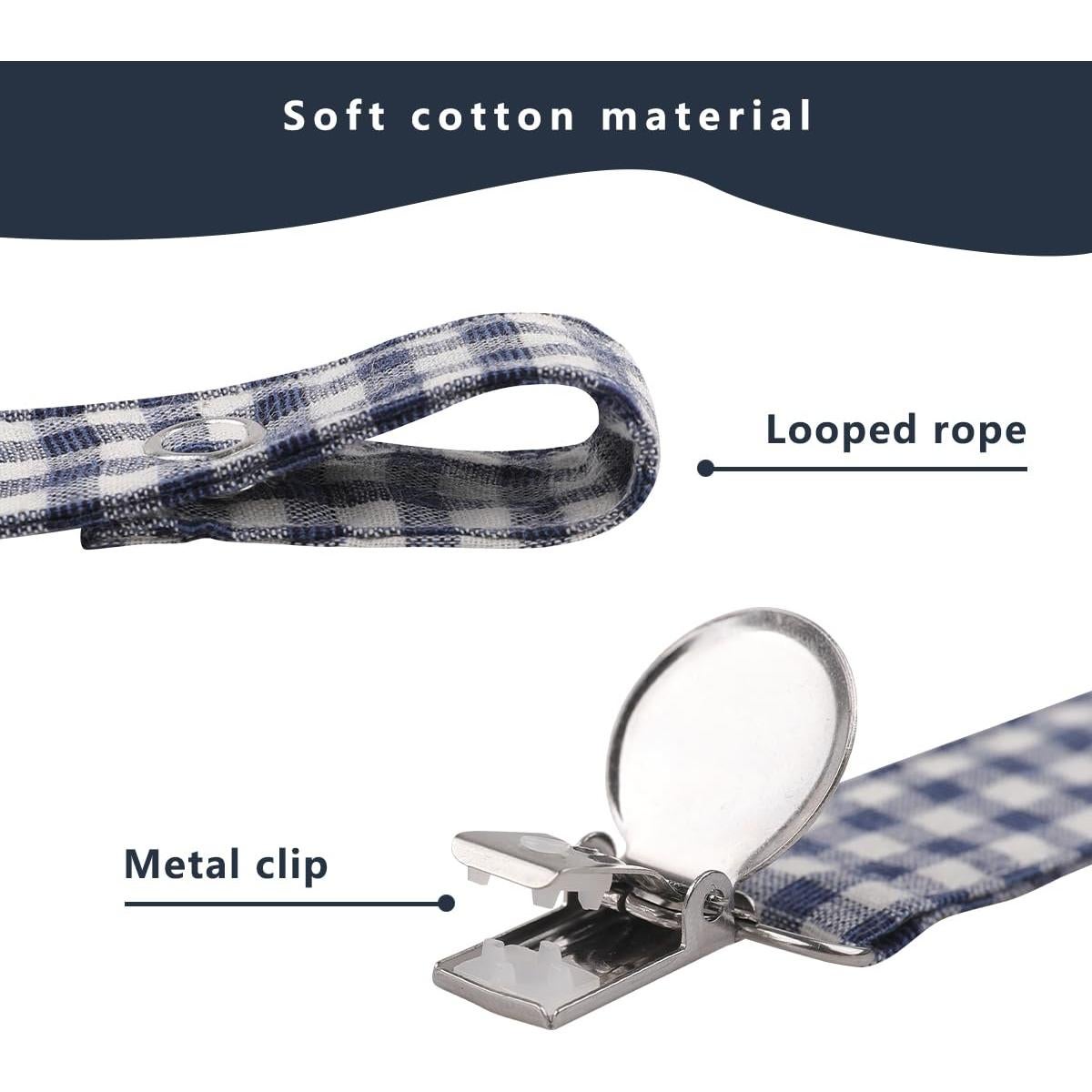 Clip de Chupete Unisex 2 Piezas Algodón Azul y Negro