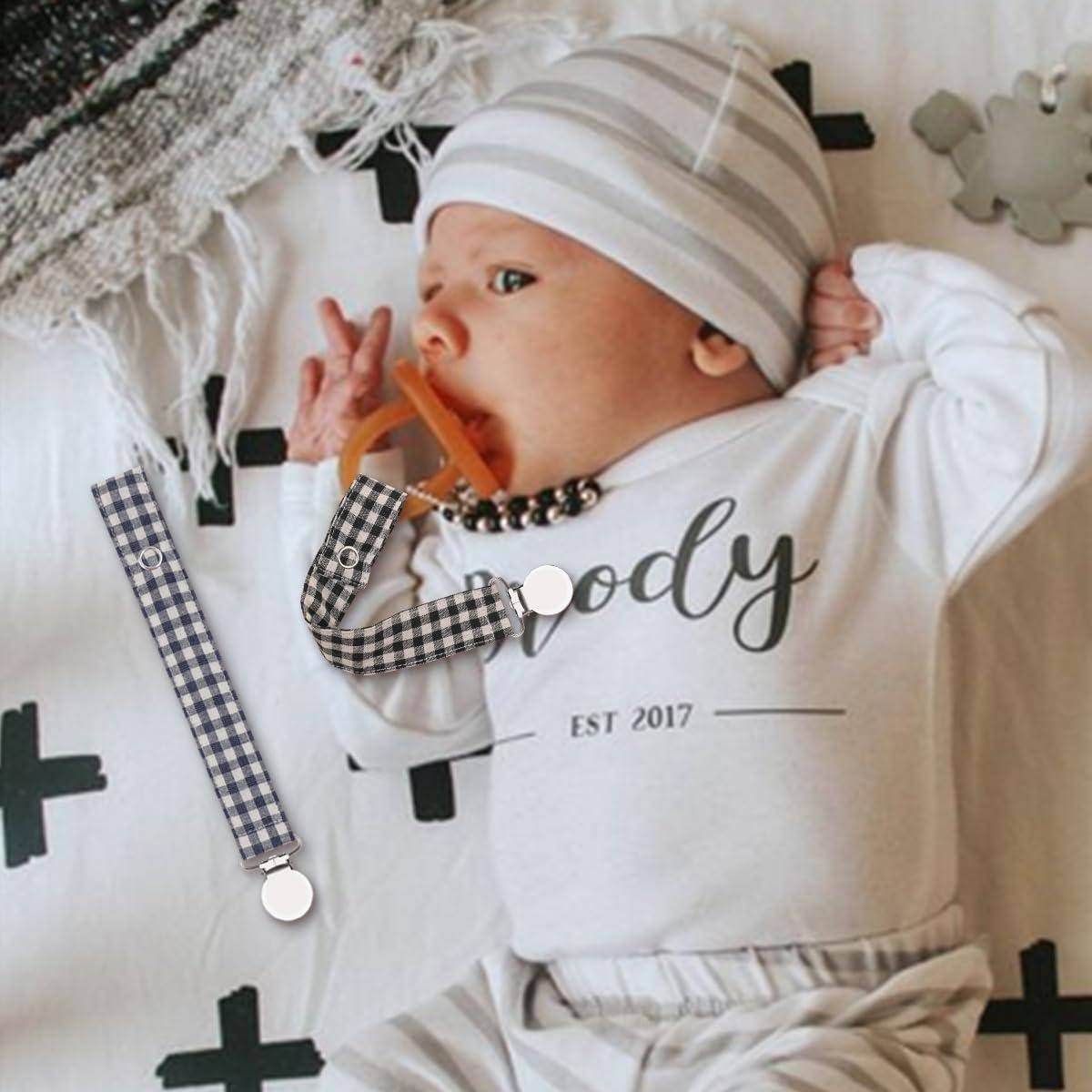 Clip de Chupete Unisex 2 Piezas Algodón Azul y Negro