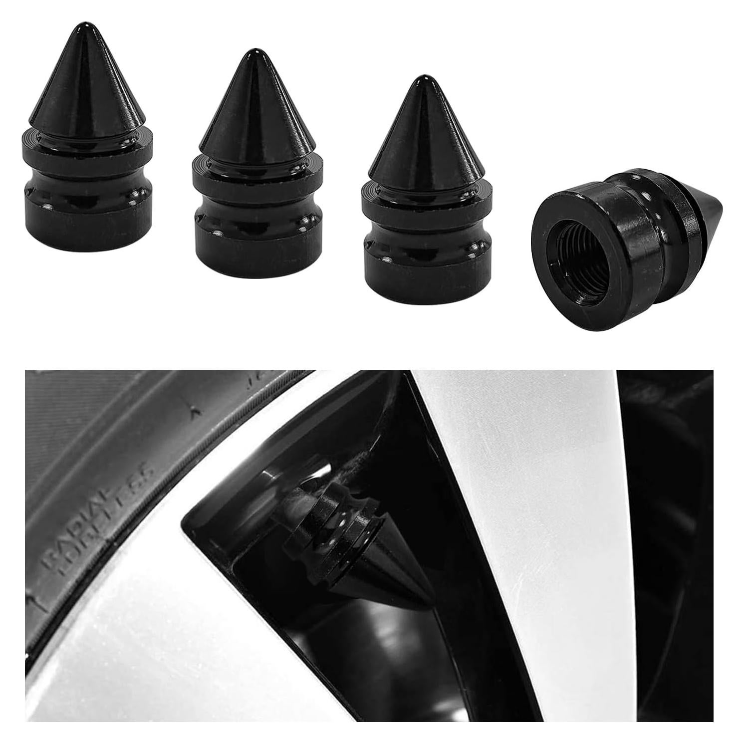 Ziciner Tapas de Válvula de Neumático de Coche 4 PCS Negro