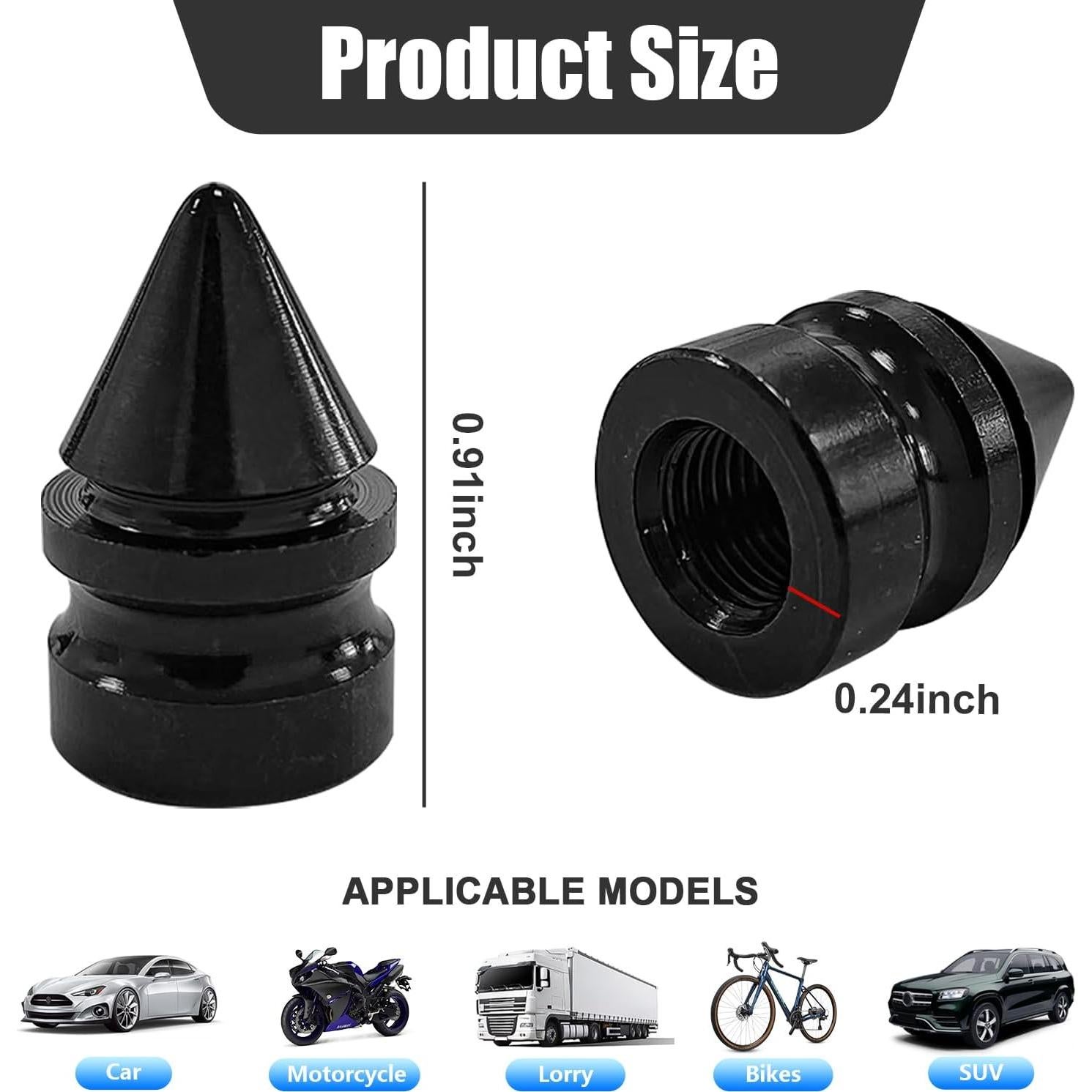 Ziciner Tapas de Válvula de Neumático de Coche 4 PCS Negro