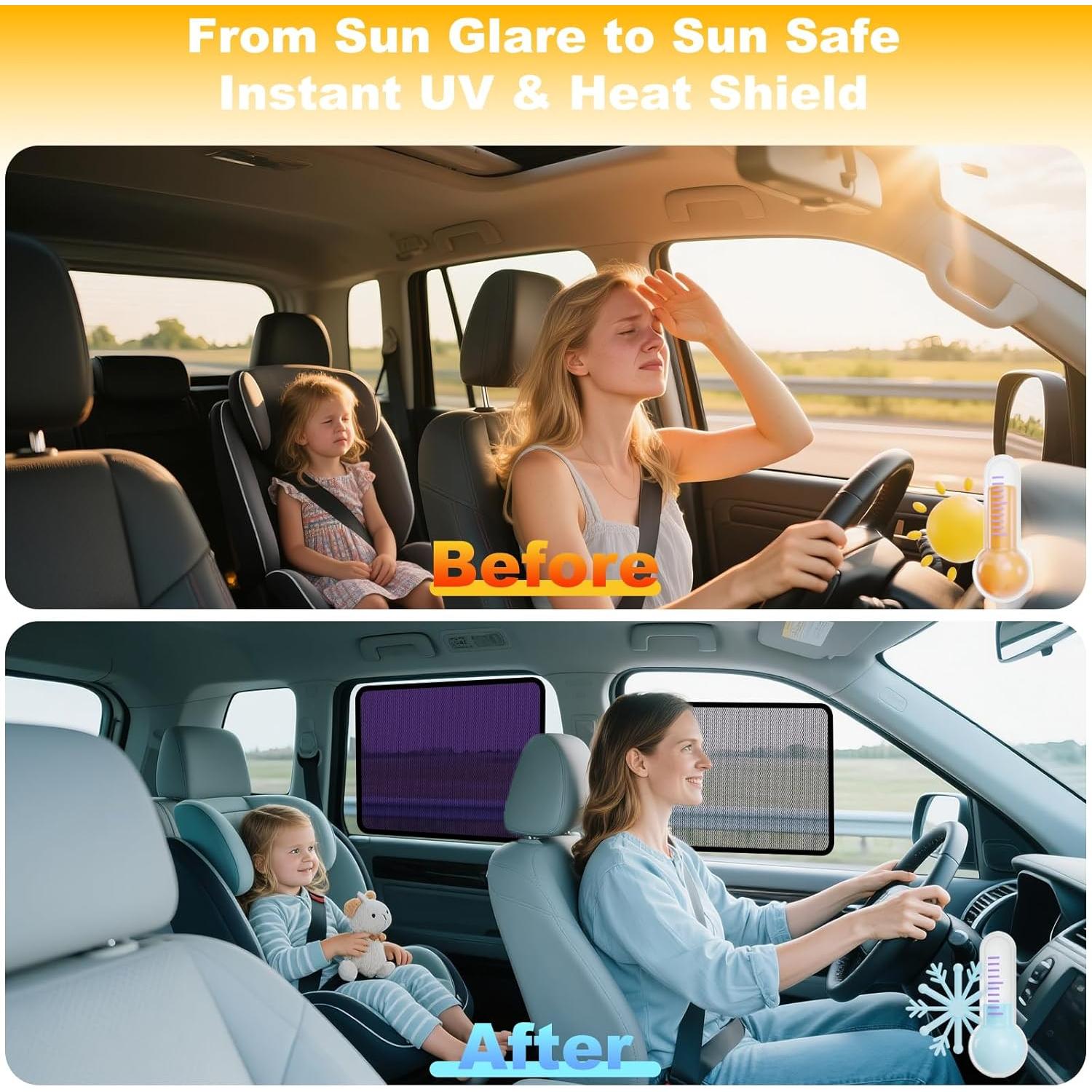 Sombrillas para Ventanas de Auto XCBYT - 4 Piezas UV y Privacidad