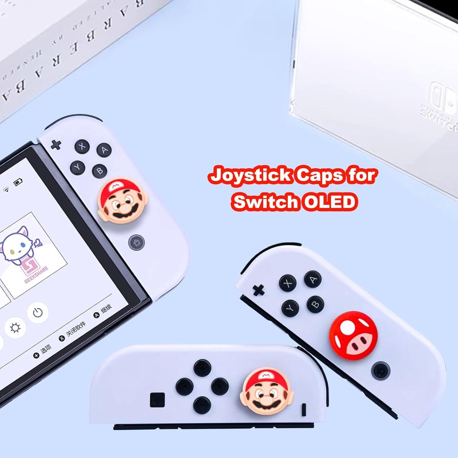 Tapas de agarre para pulgar Sunmike Rojo para Nintendo Switch 4PCS