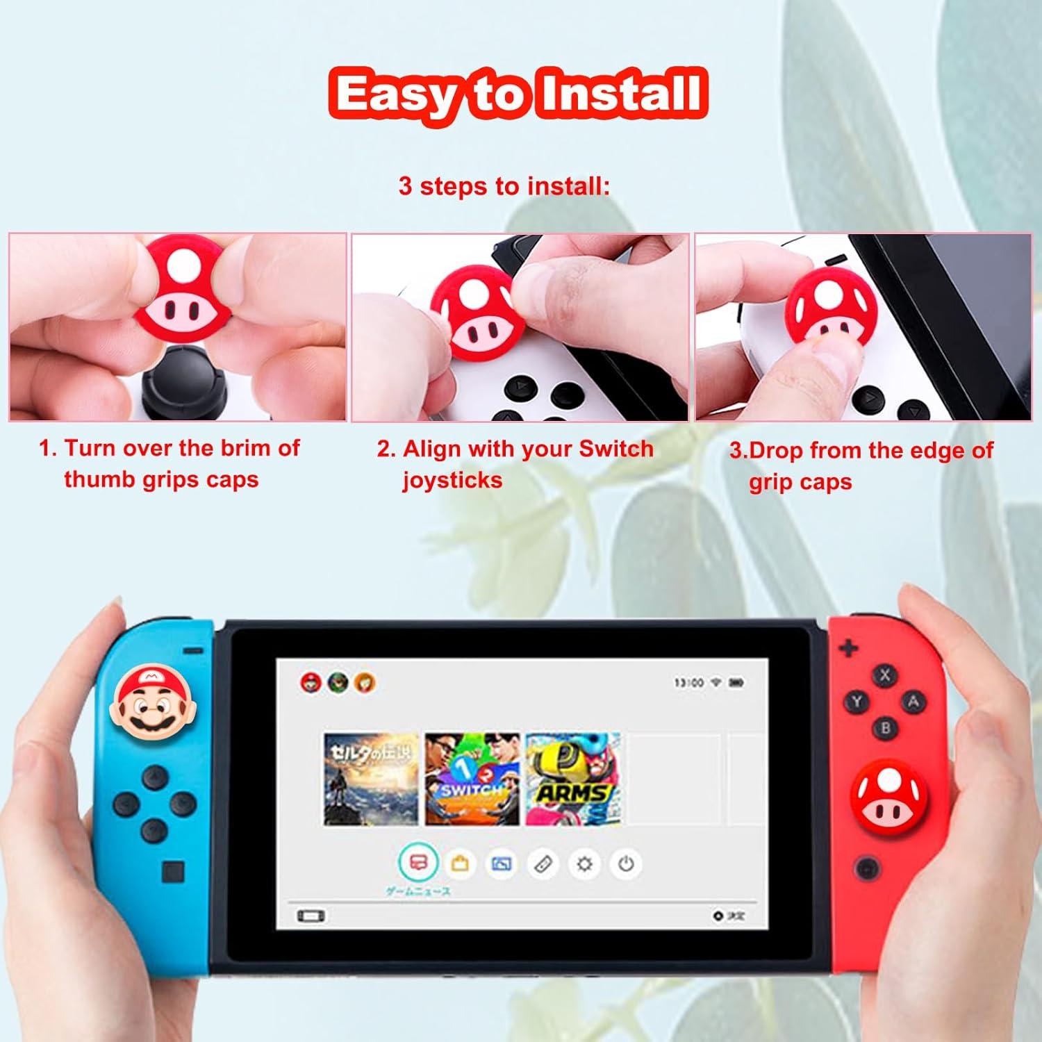 Tapas de agarre para pulgar Sunmike Rojo para Nintendo Switch 4PCS