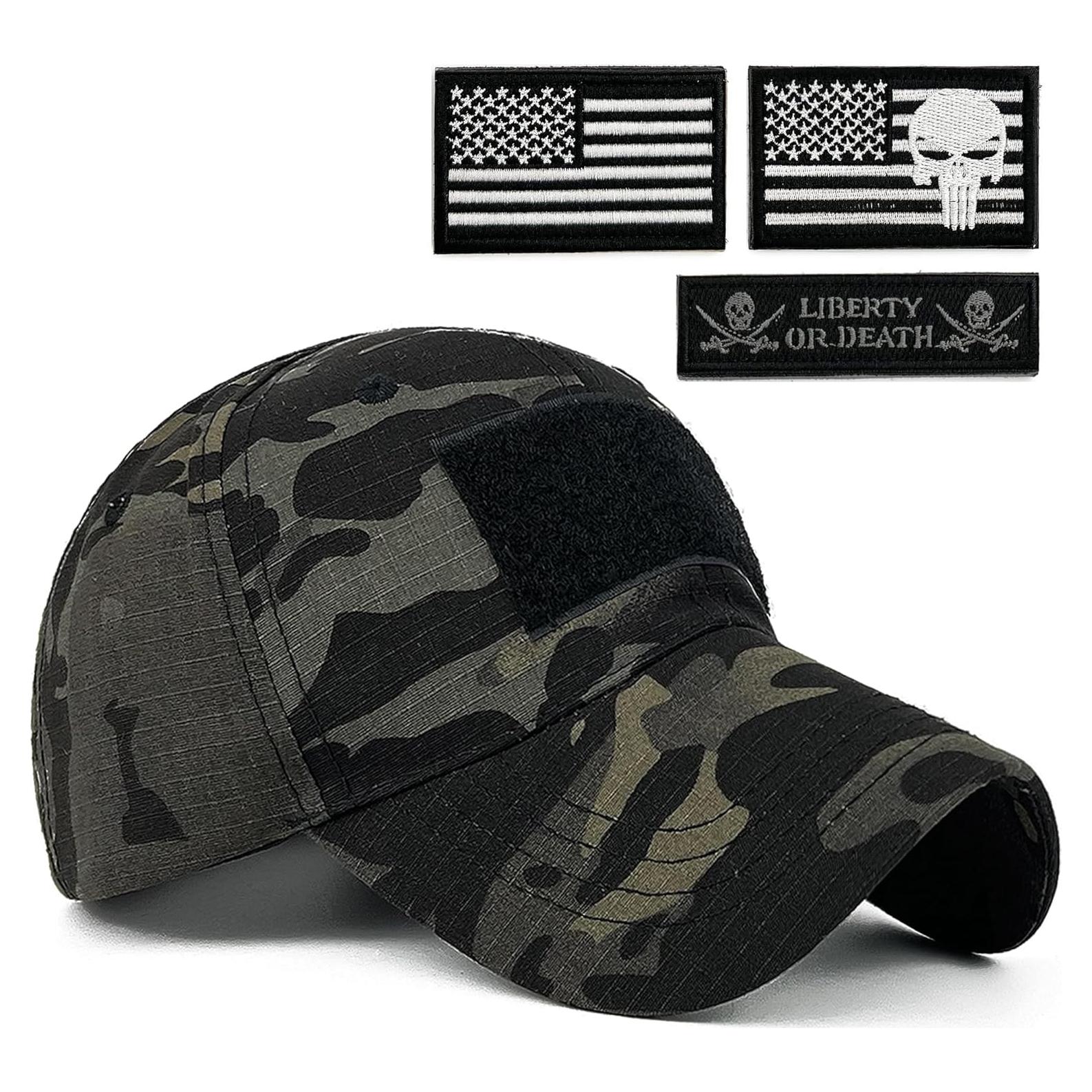 Gorra táctica camuflada con parches de calavera USA