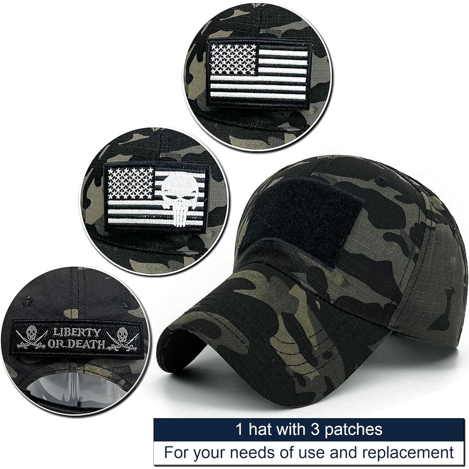 Gorra táctica camuflada con parches de calavera USA