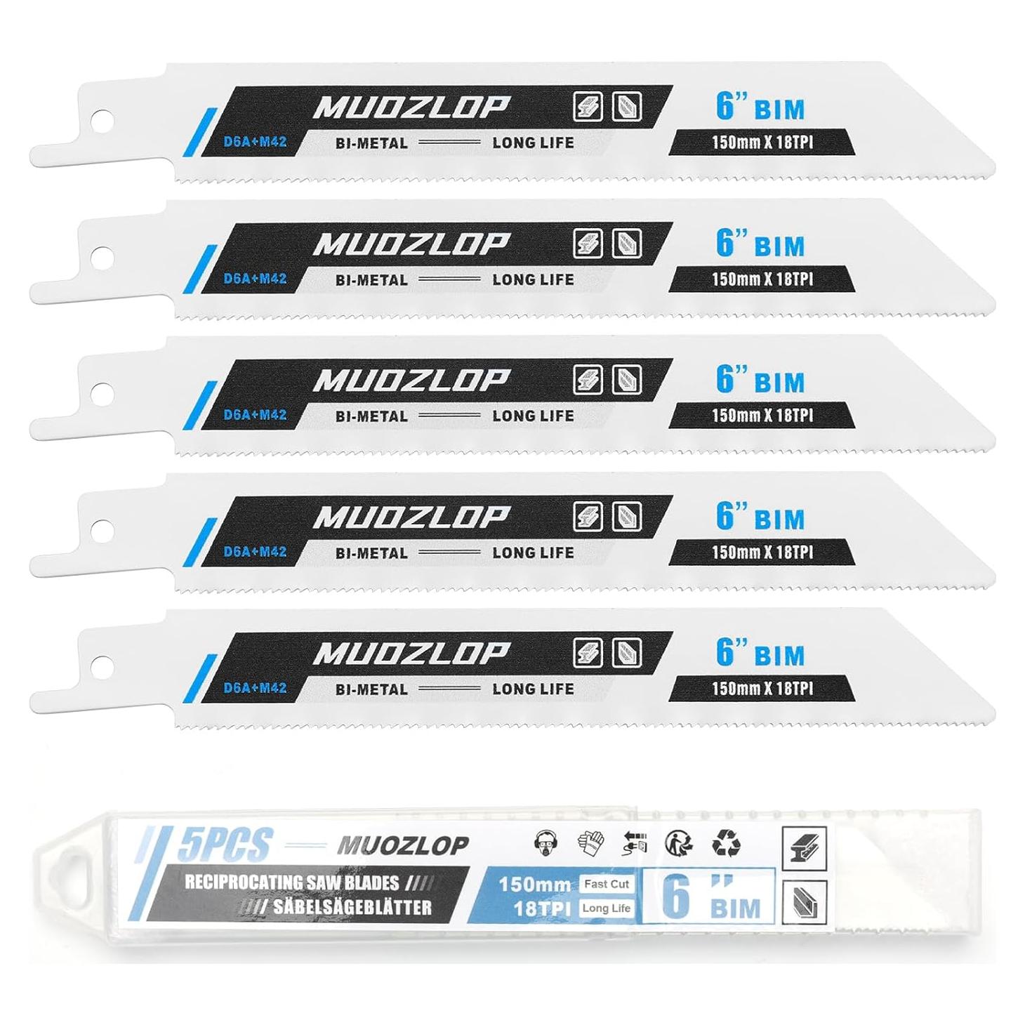 Paquete de 5 Hojas de Sierra Recíproca MUOZLOP 18 TPI 225mm