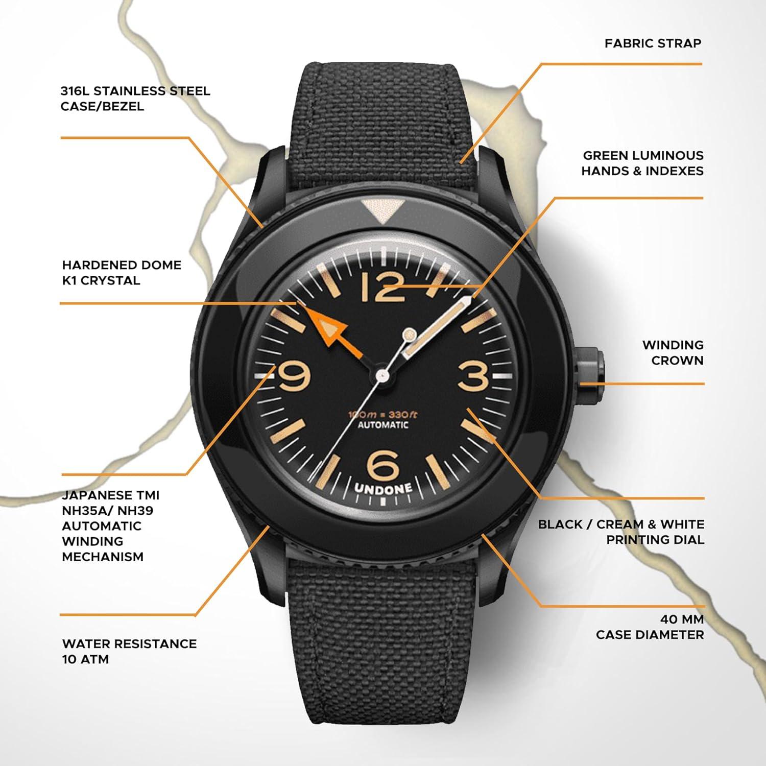 Reloj Automático UNDONE Basecamp Classic 40mm Negro