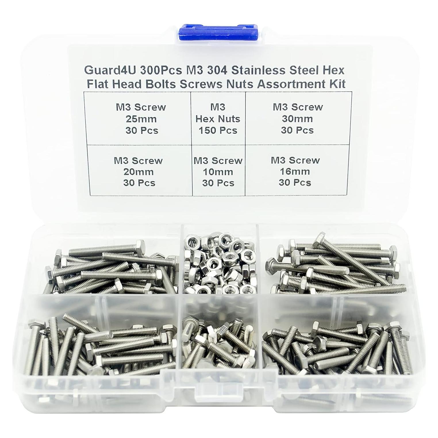 Kit 300 Pcs Tornillos y Tuercas M3 Acero Inoxidable 304 Hexagonal