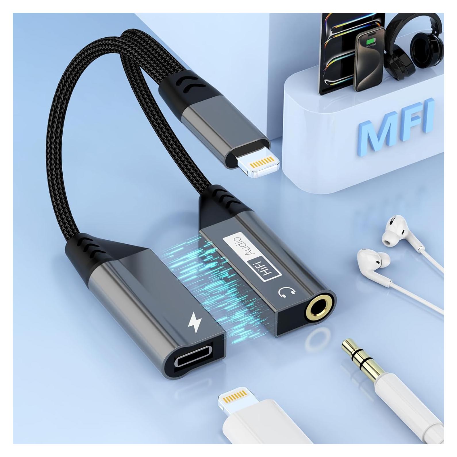 Adaptador 2-en-1 Lightning a 3.5mm MFi para iPhone