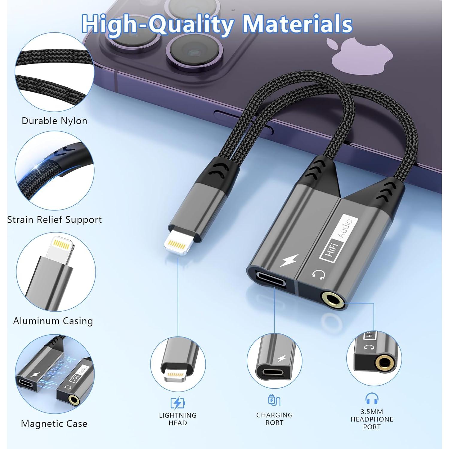 Adaptador 2-en-1 Lightning a 3.5mm MFi para iPhone