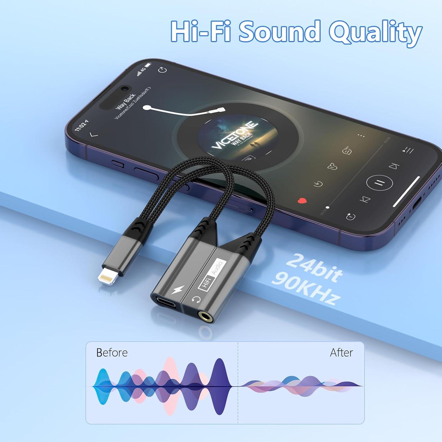 Adaptador 2-en-1 Lightning a 3.5mm MFi para iPhone