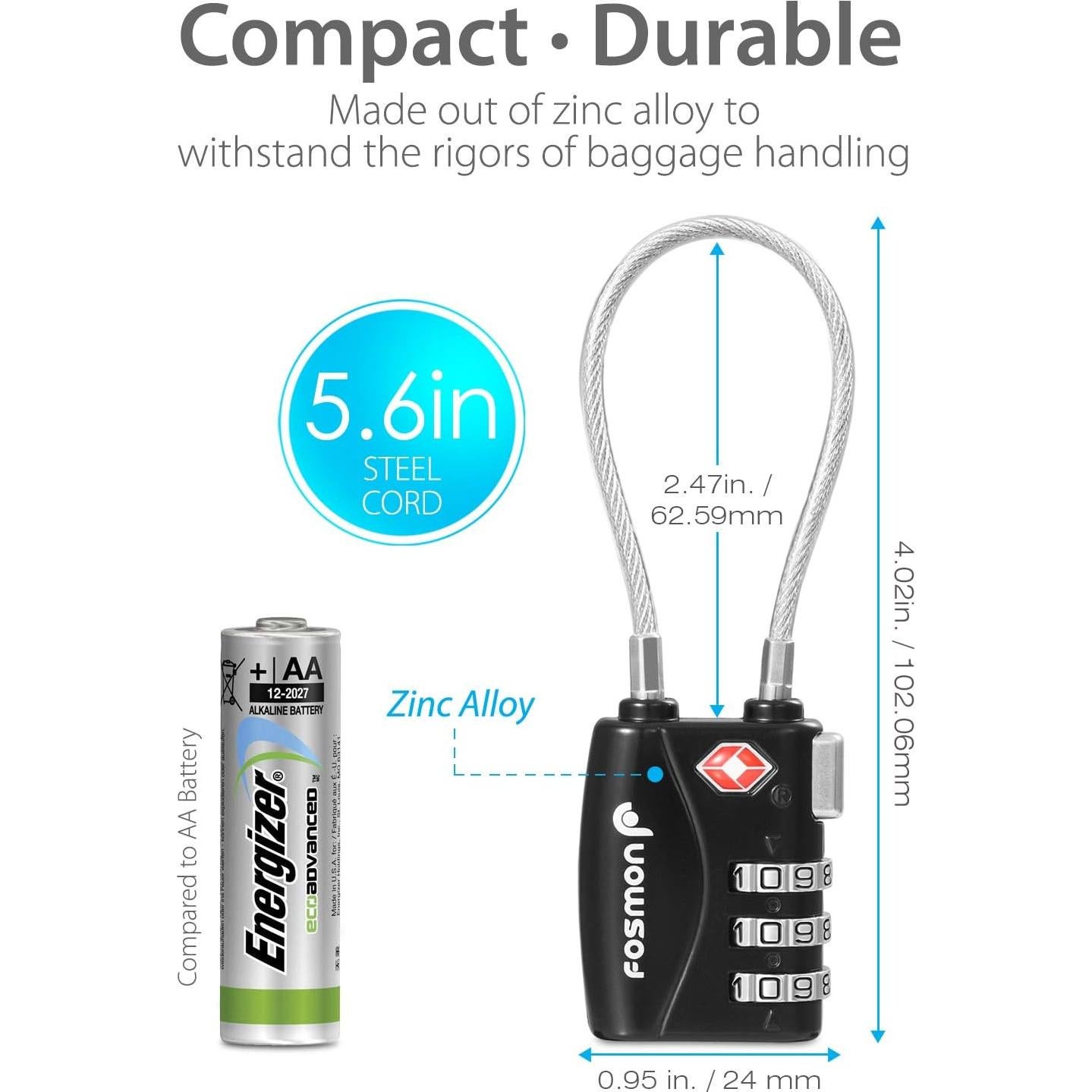 Candados de Combinación TSA Fosmon - 2 Paquete, Seguridad Equipaje