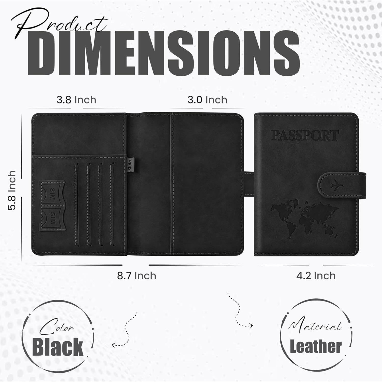 Portapasaportes RFID Eoehro Negro Unisex con Cierre Magnético