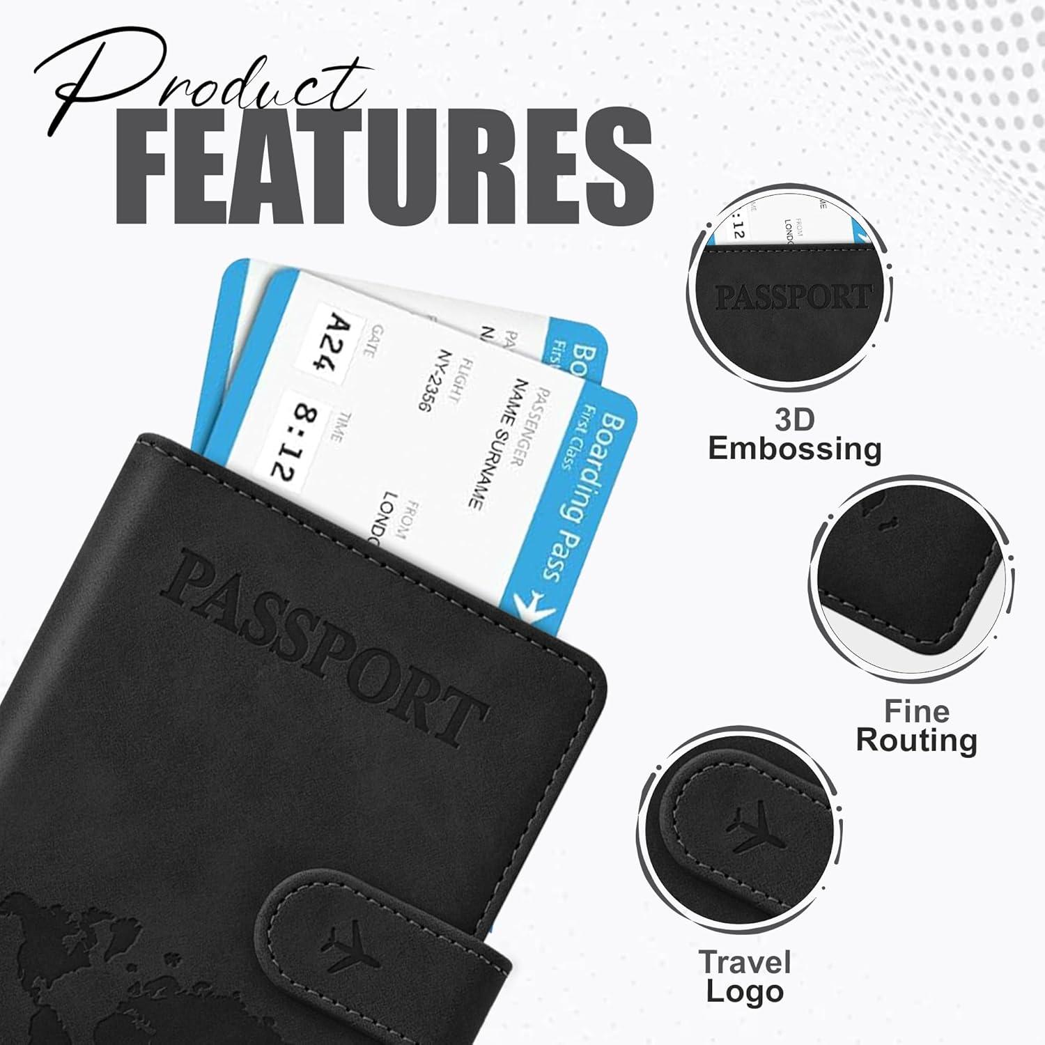 Portapasaportes RFID Eoehro Negro Unisex con Cierre Magnético