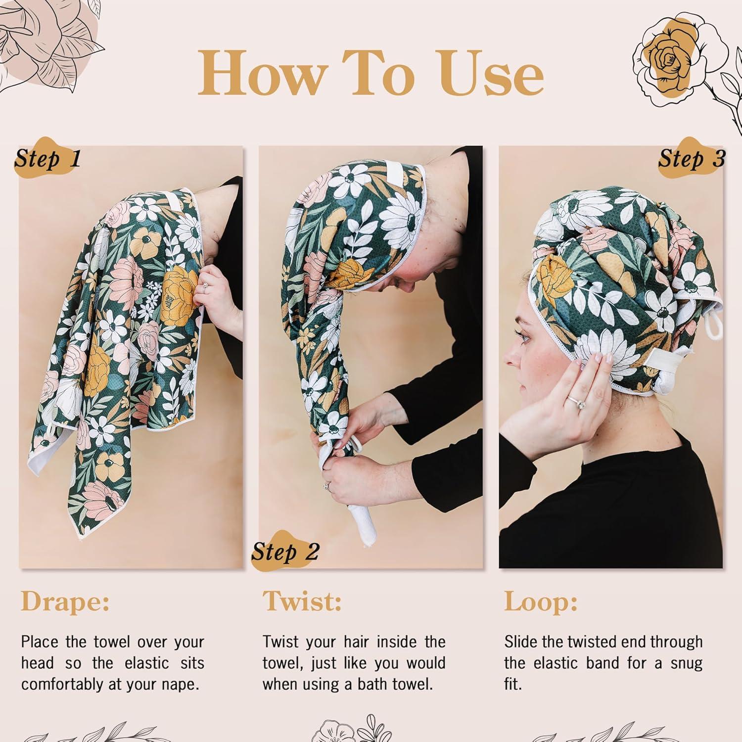 Toalla de Microfibra para Cabello BlairCo Floral Oscura 107x66cm