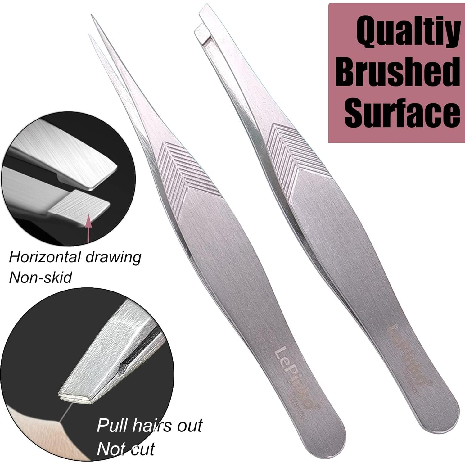 Set de Pinzas de Precisión LePinko 2PCS para Vello Facial y Cejas