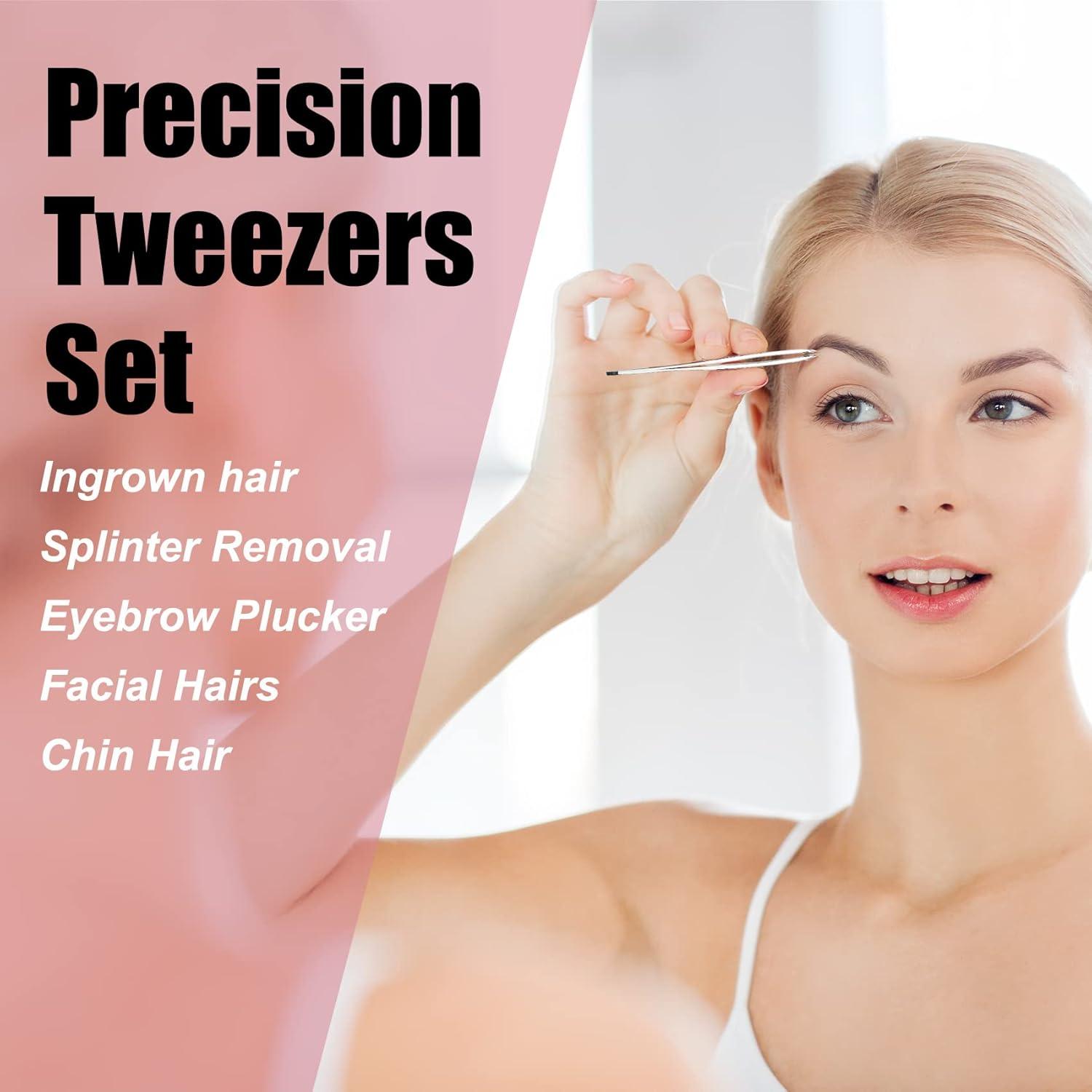 Set de Pinzas de Precisión LePinko 2PCS para Vello Facial y Cejas