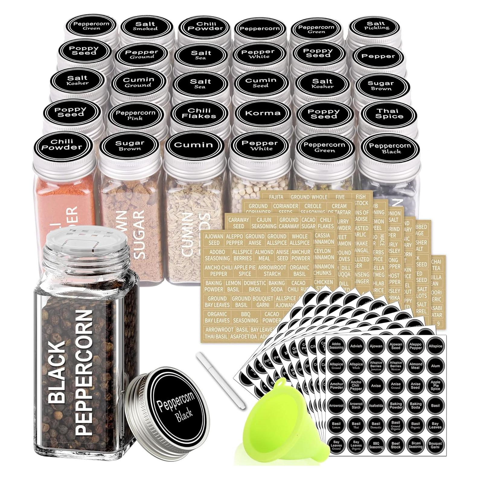 30 Tarros de Especias de Vidrio SWOMMOLY 113ml Cuadrados con Etiquetas