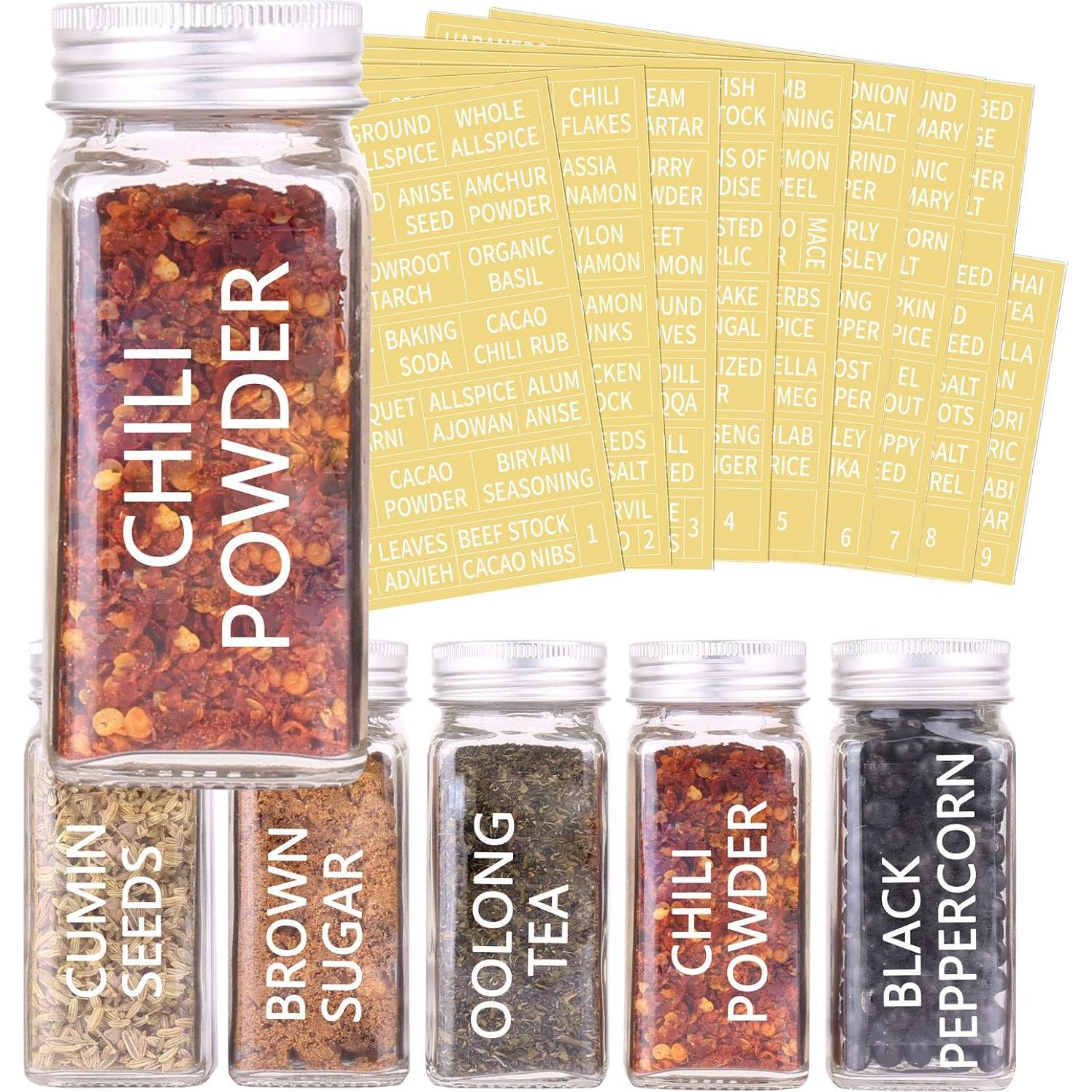 30 Tarros de Especias de Vidrio SWOMMOLY 113ml Cuadrados con Etiquetas