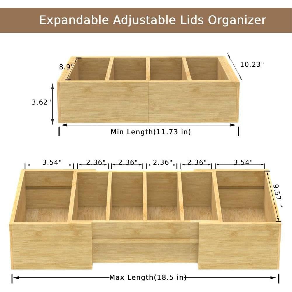 Organizador de Tapas Expandible Retro Shaw de Bambú Grande