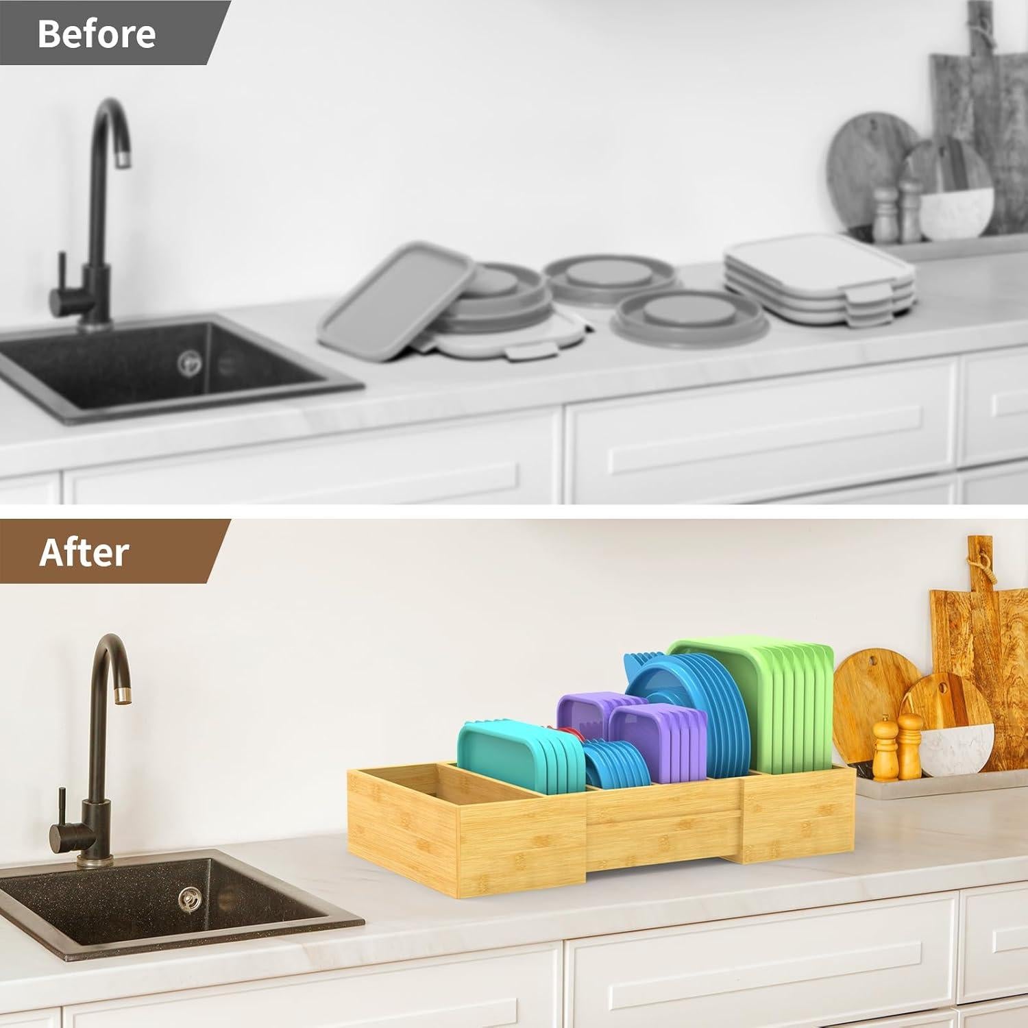 Organizador de Tapas Expandible Retro Shaw de Bambú Grande