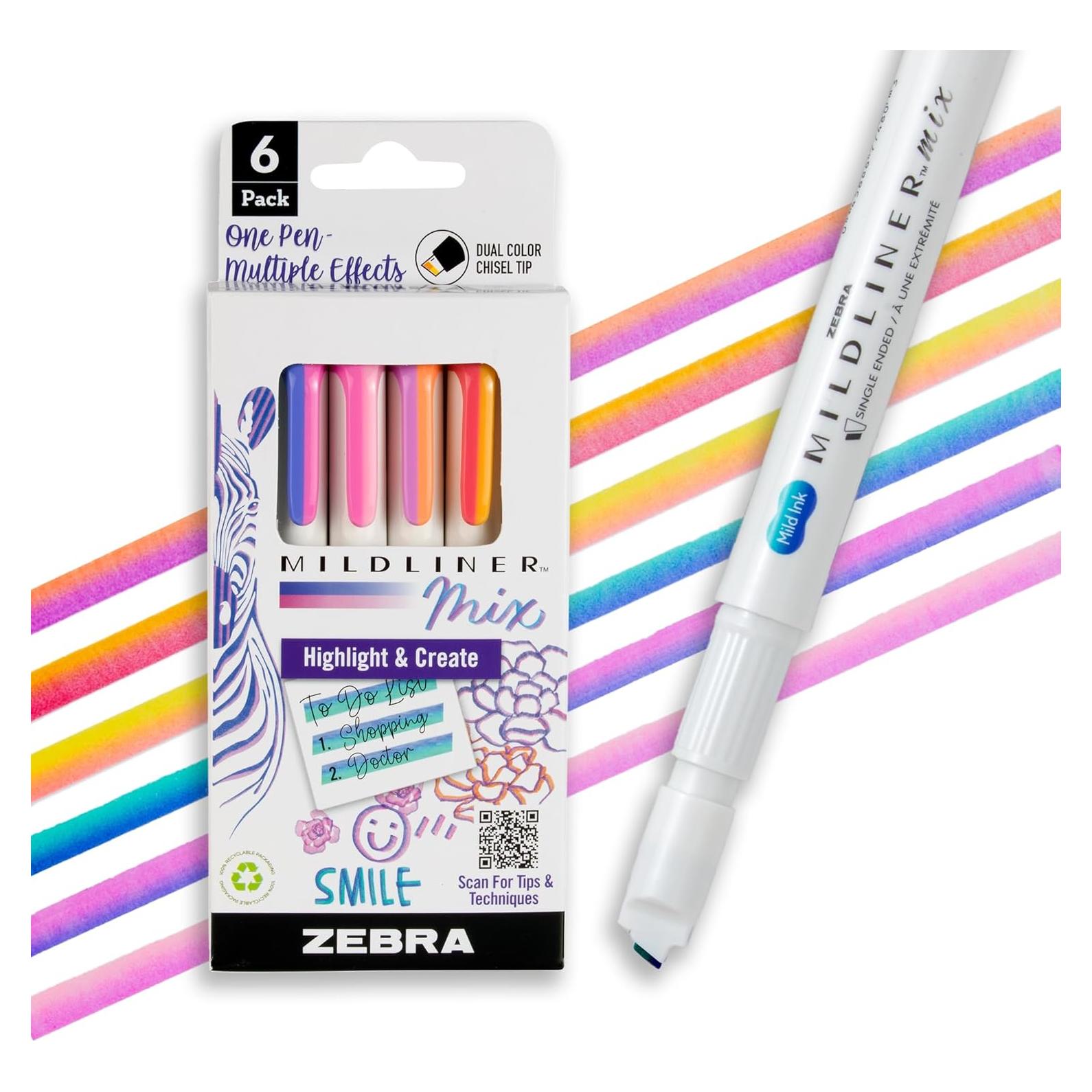 Juego de Marcadores Resaltadores Doble Punta Zebra Pen Mildliner 6 Colores