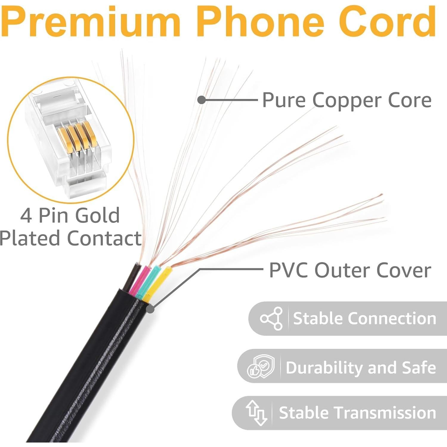 Cable de Teléfono Uvital RJ9 5 Pack 1.4m/8m Negro