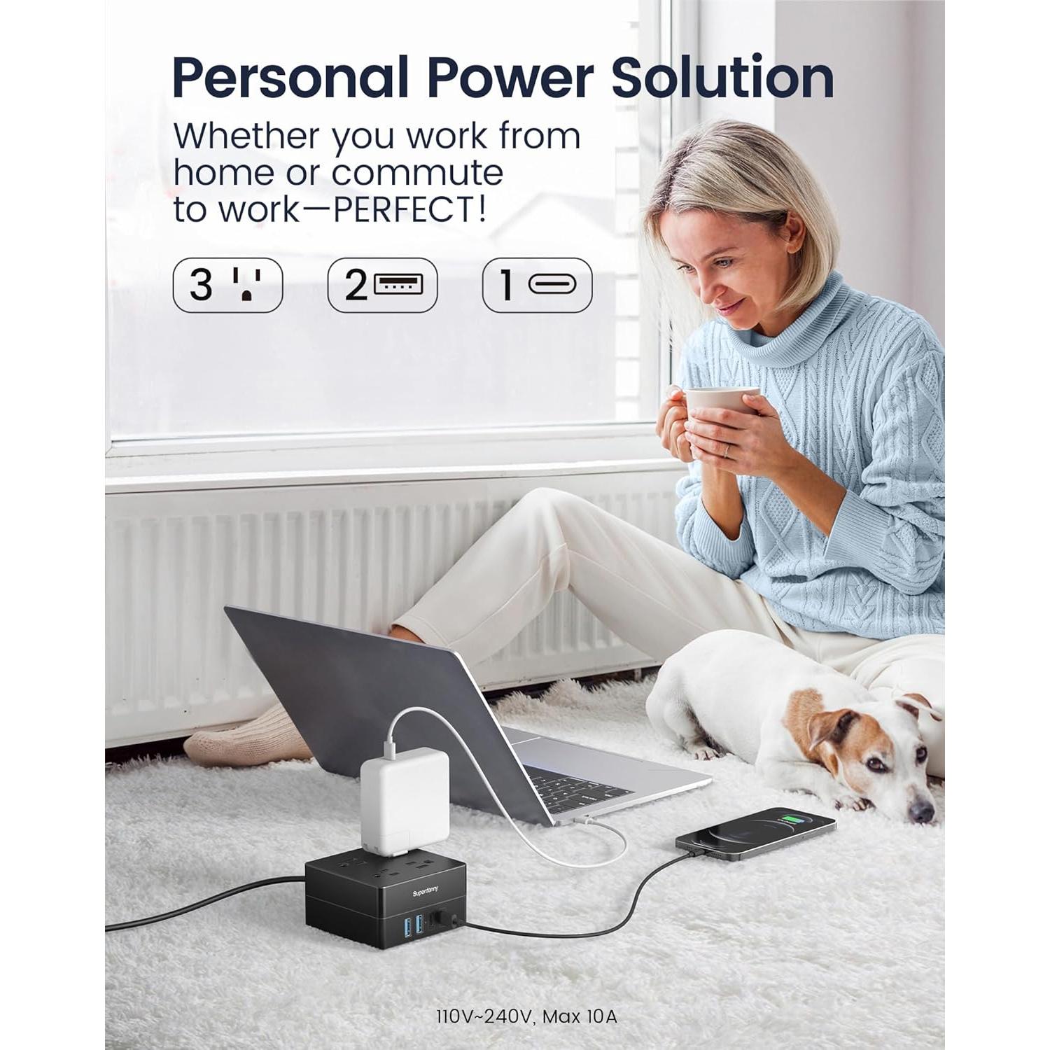 Toma de Corriente 1.5m SUPERDANNY 4 Salidas AC y 4 USB