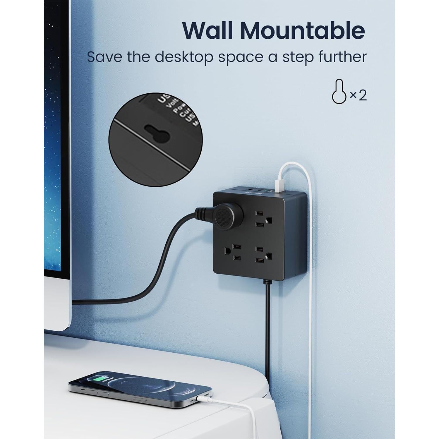 Toma de Corriente 1.5m SUPERDANNY 4 Salidas AC y 4 USB