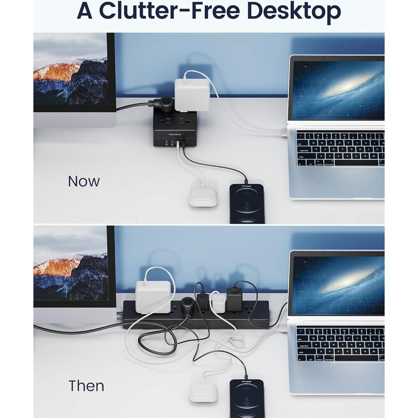 Toma de Corriente 1.5m SUPERDANNY 4 Salidas AC y 4 USB