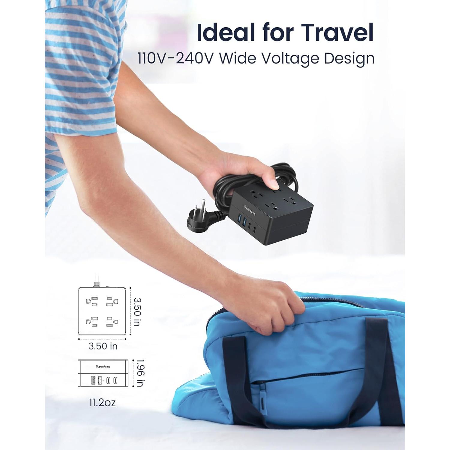 Toma de Corriente 1.5m SUPERDANNY 4 Salidas AC y 4 USB