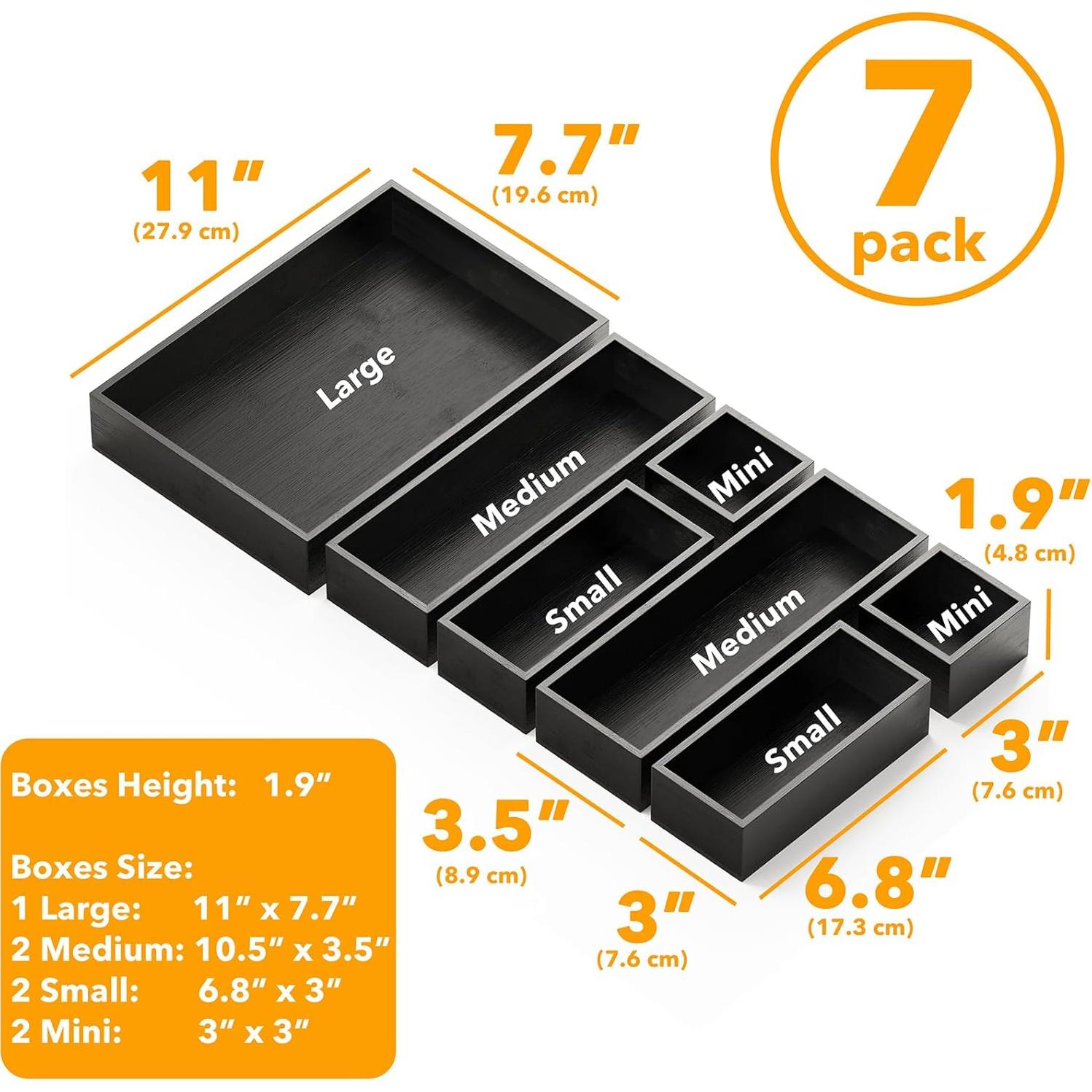 Conjunto 7 Cajas Organizadoras de Bambú SpaceAid - Negro