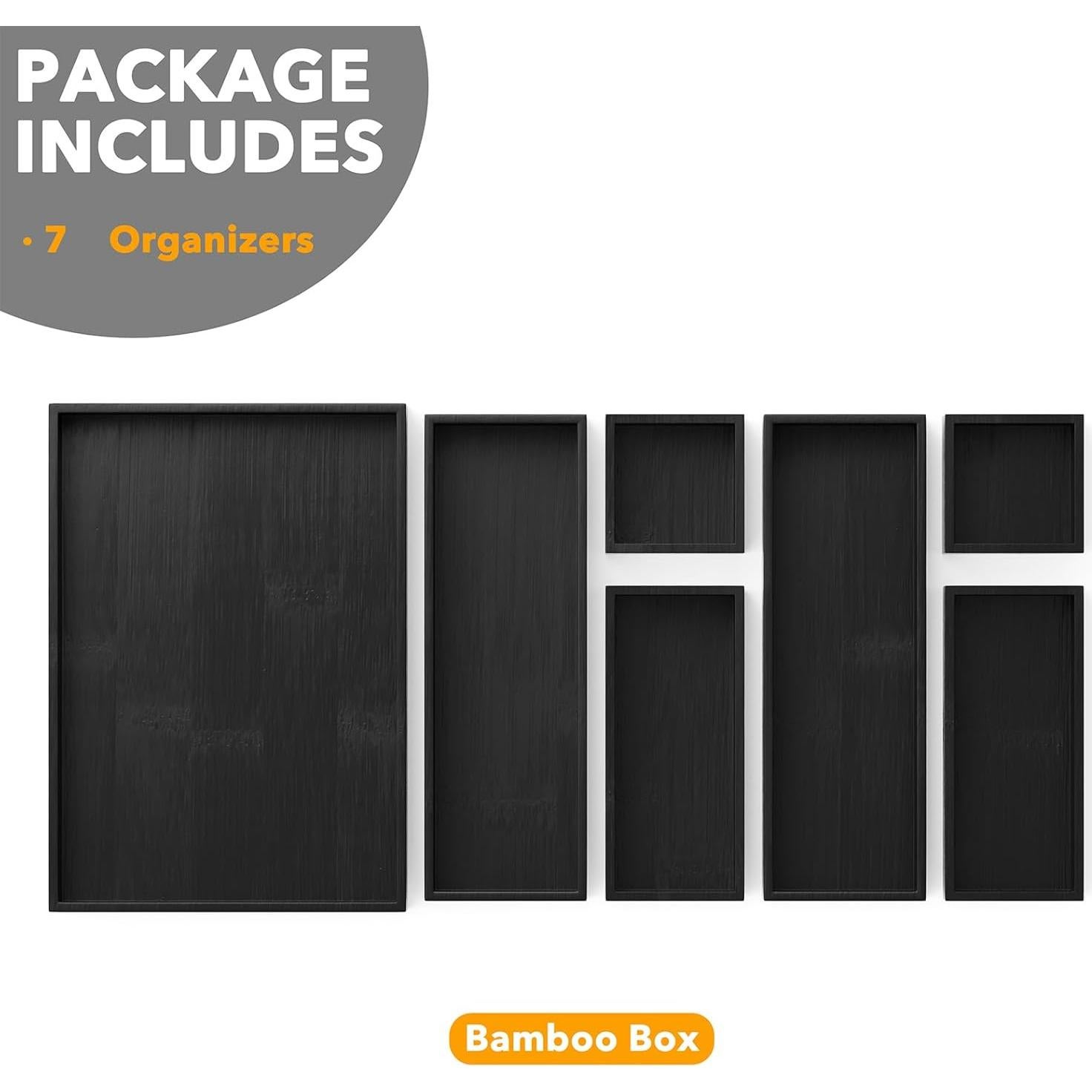 Conjunto 7 Cajas Organizadoras de Bambú SpaceAid - Negro