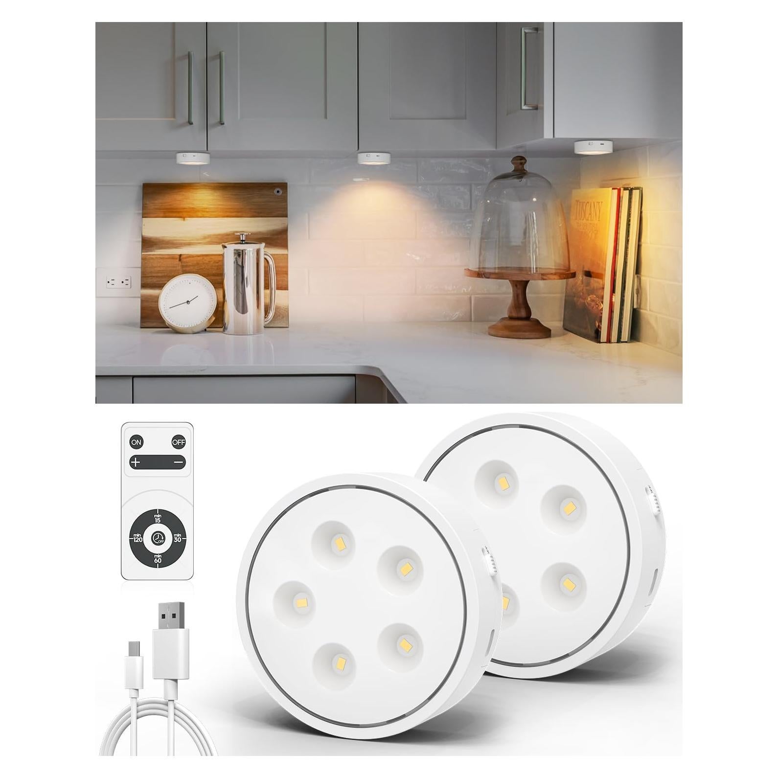 Luces Puck LED Recargables GOODEA.fun con Control Remoto 2 Pcs