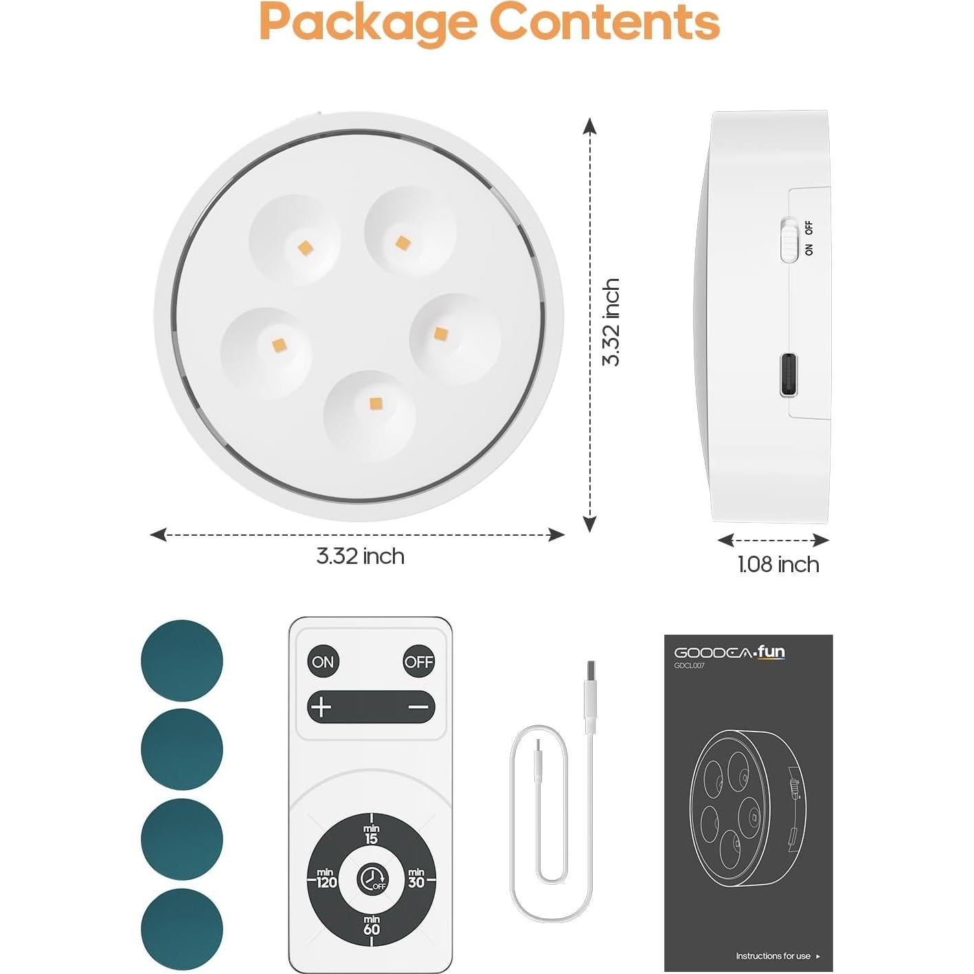Luces Puck LED Recargables GOODEA.fun con Control Remoto 2 Pcs