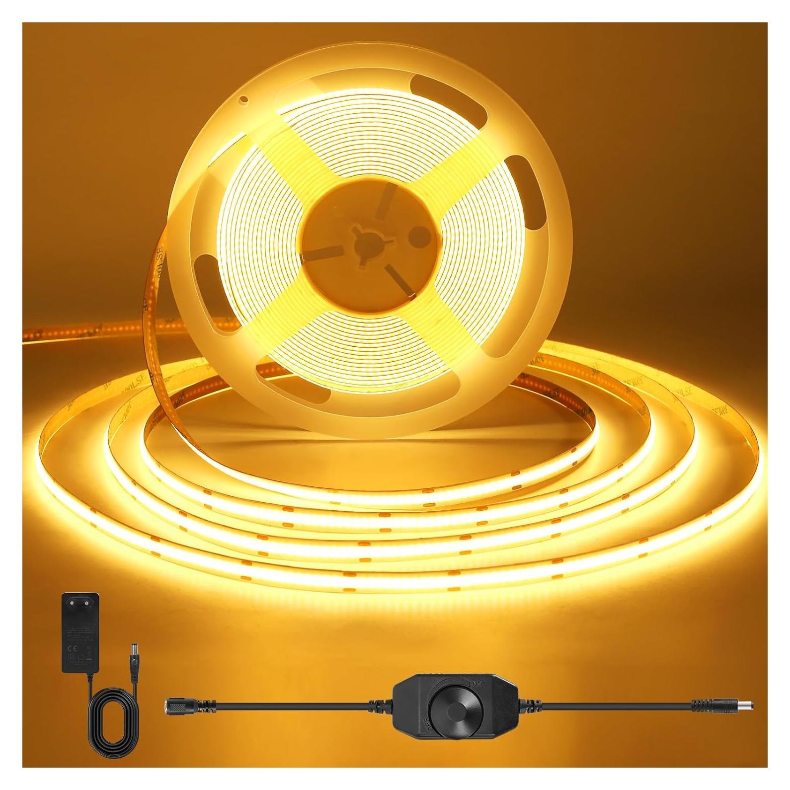 Tira de luz LED COB 24V 3m blanca cálida 2700K regulable