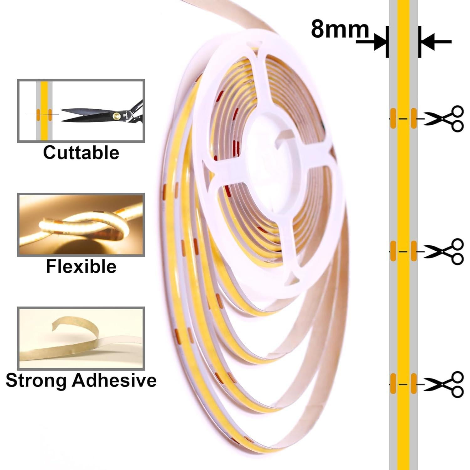 Tira de luz LED COB 24V 3m blanca cálida 2700K regulable
