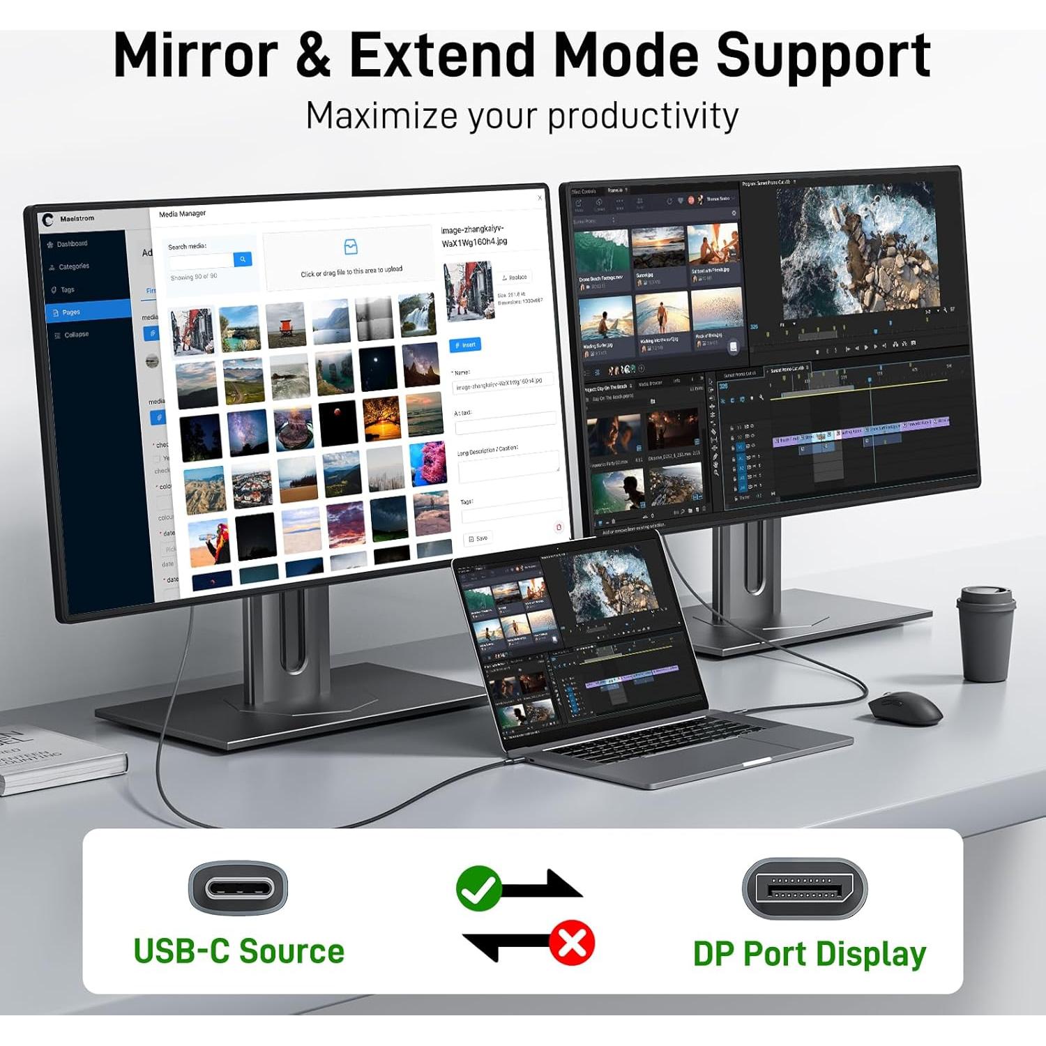 Cable USB C a DisplayPort 1m 4K@60Hz Thunderbolt 3/4/5