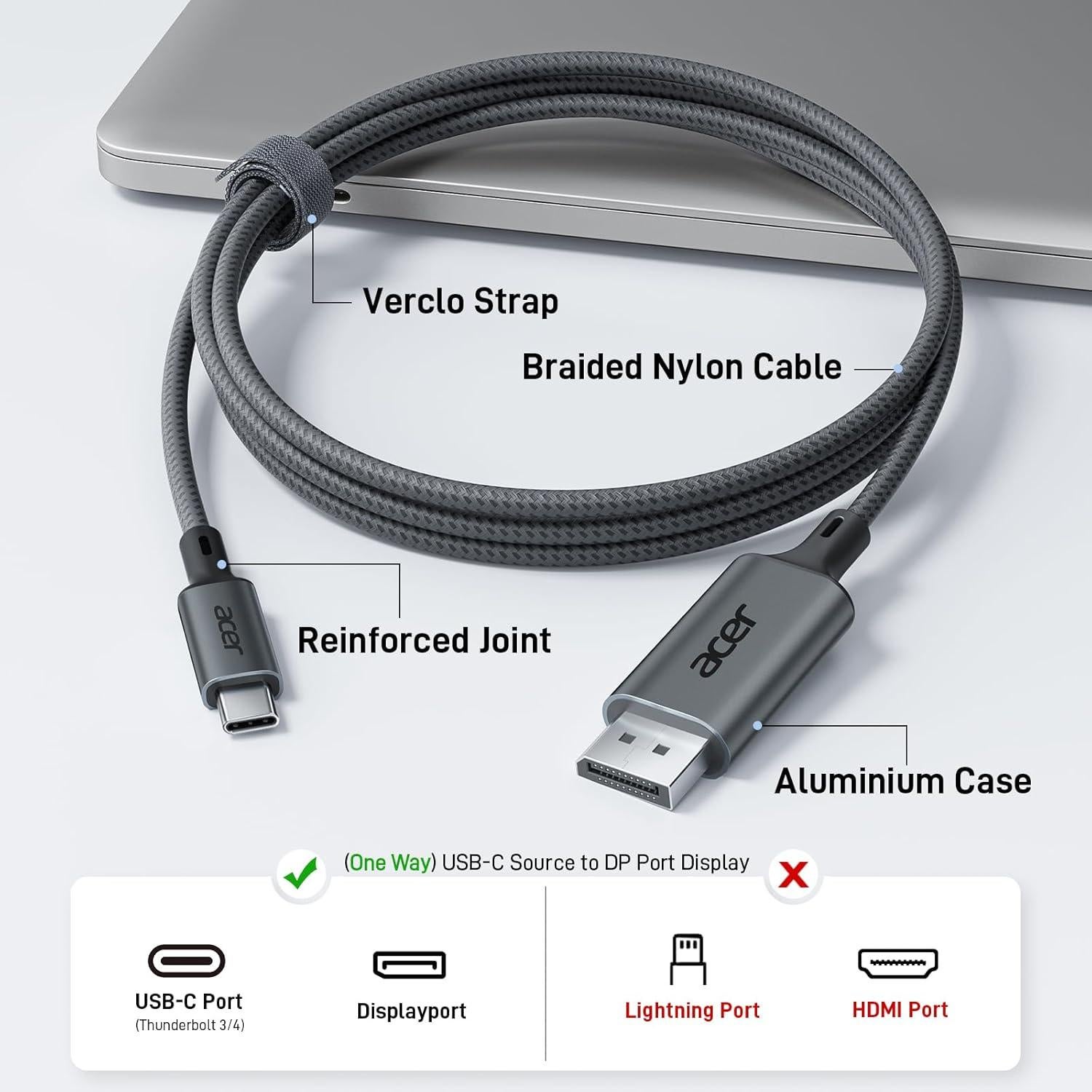 Cable USB C a DisplayPort 1m 4K@60Hz Thunderbolt 3/4/5