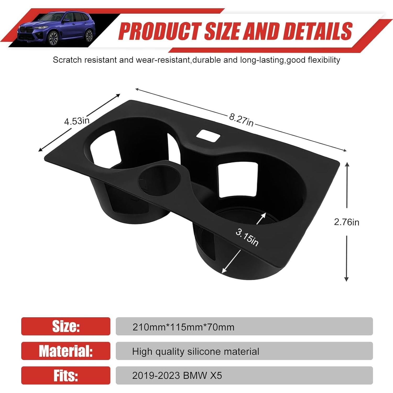 Portavasos Adaptador Utiiy para BMW X5 2019-2023 Goma Antideslizante