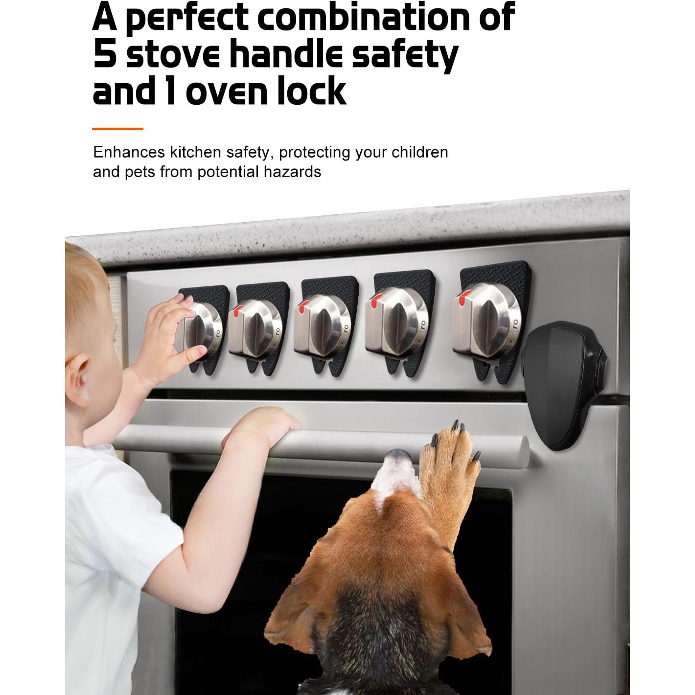 Cubiertas de Seguridad para Perillas de Estufa Fizzest - 5 Pzas + Cerradura Horno