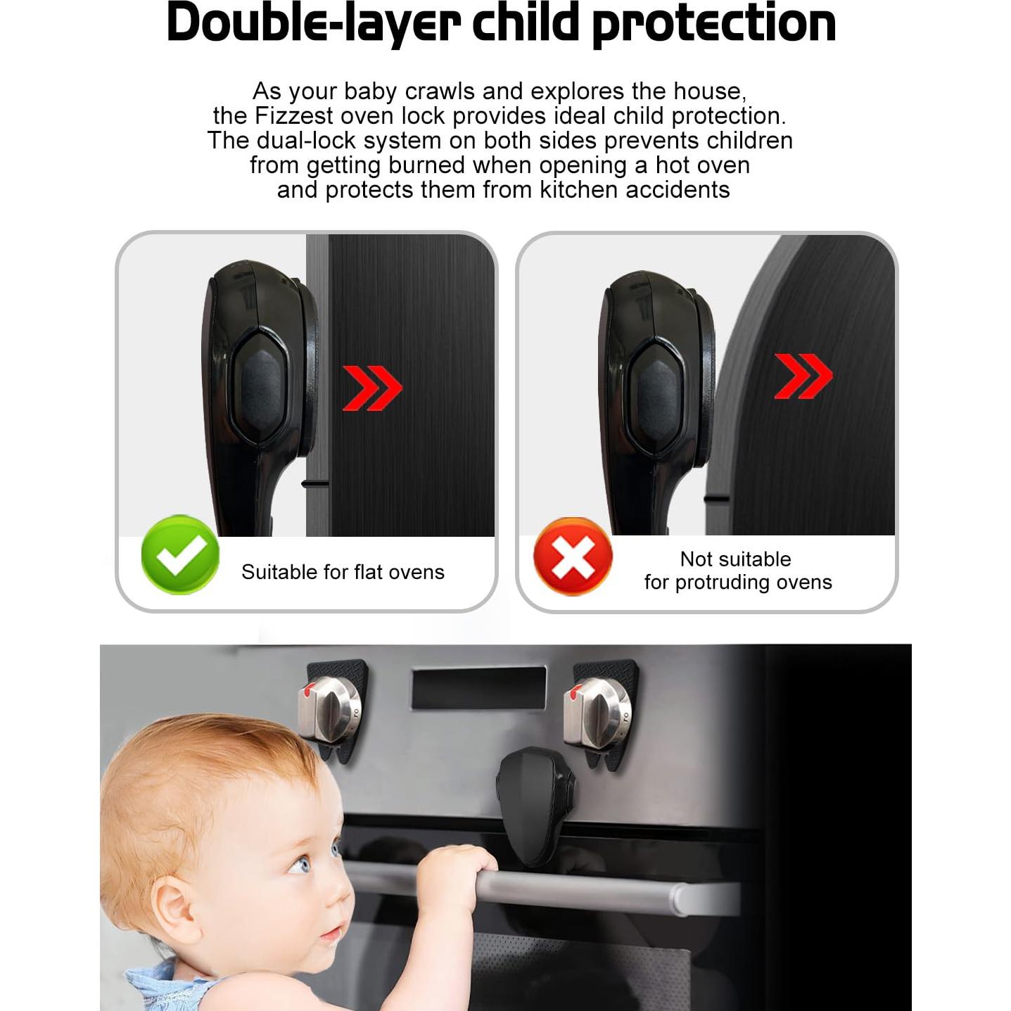 Cubiertas de Seguridad para Perillas de Estufa Fizzest - 5 Pzas + Cerradura Horno