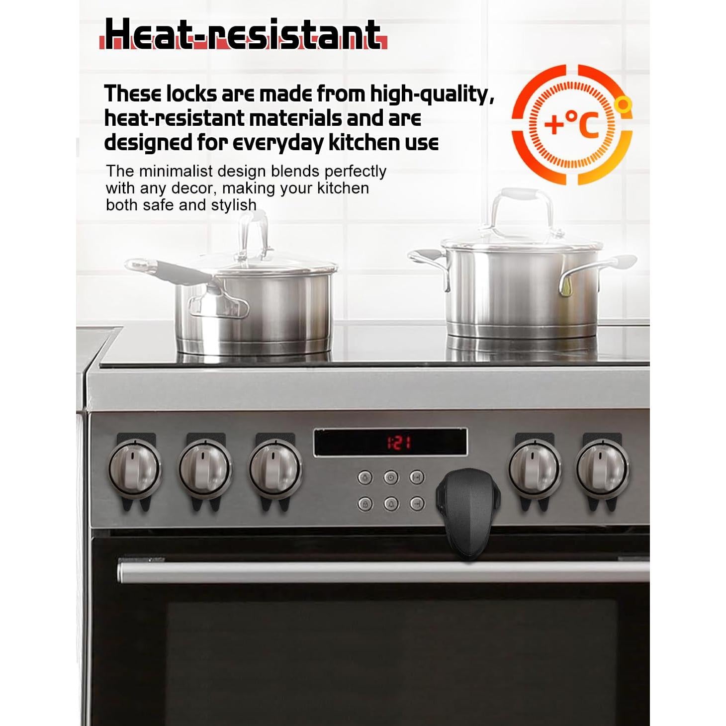 Cubiertas de Seguridad para Perillas de Estufa Fizzest - 5 Pzas + Cerradura Horno