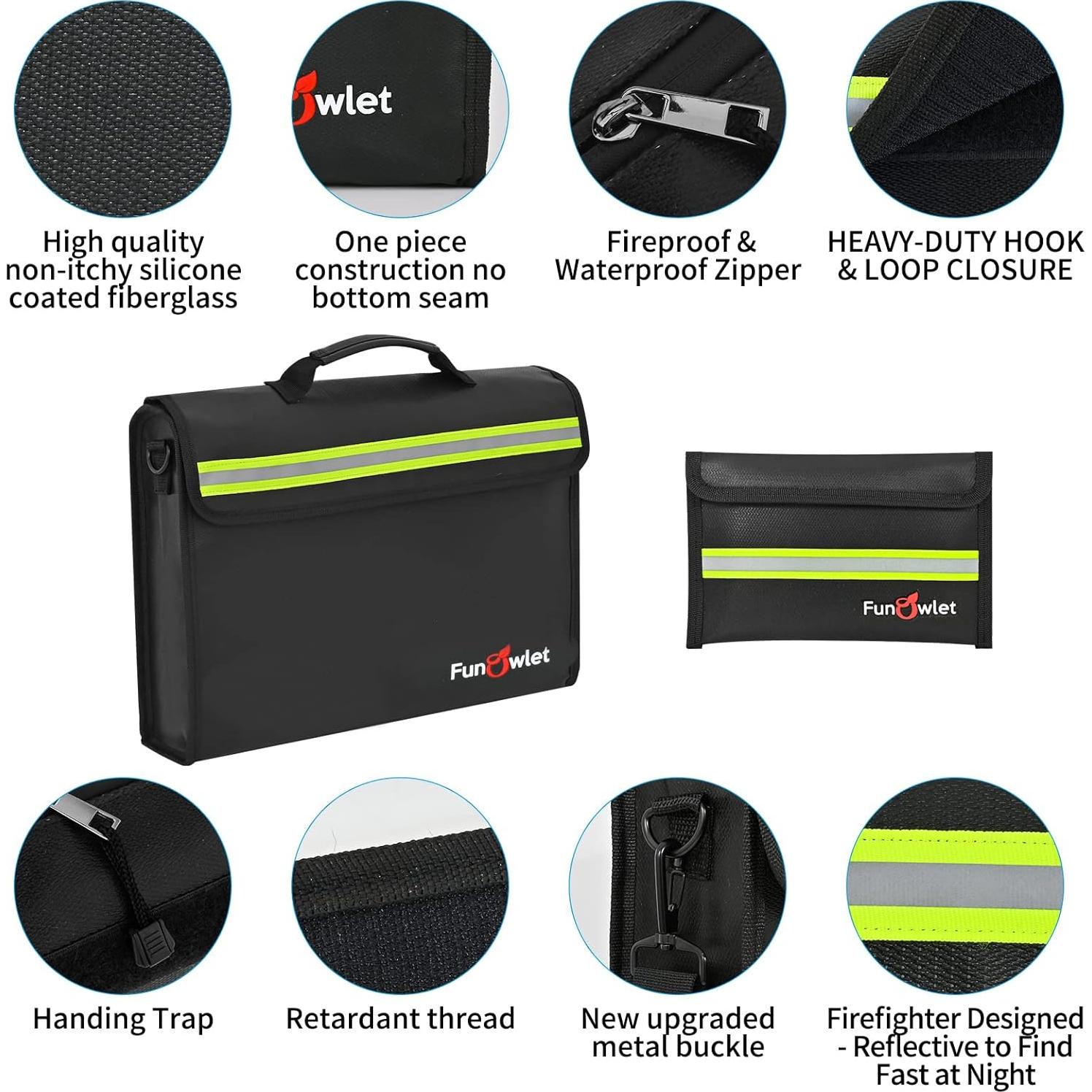 Bolsa y Caja de Seguridad a Prueba de Fuego FunOwlet - Grande y Pequeña