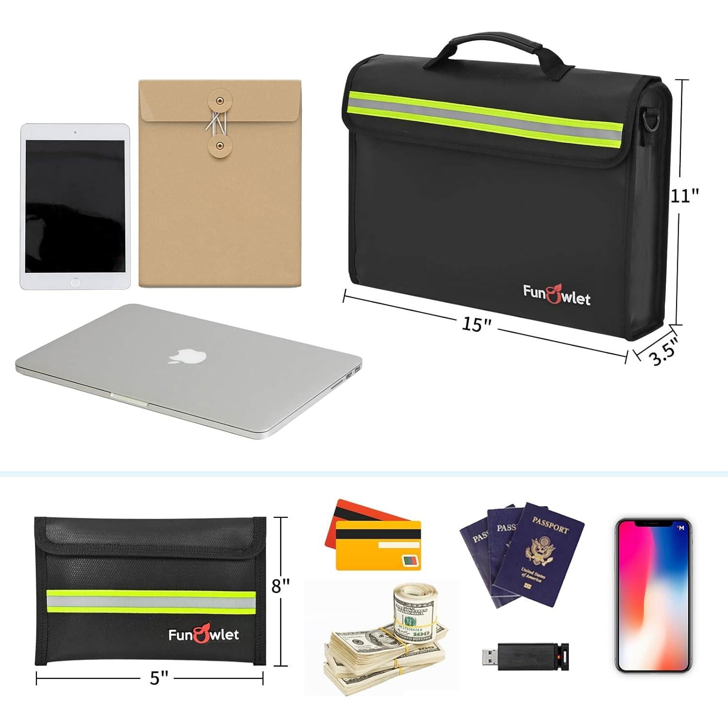 Bolsa y Caja de Seguridad a Prueba de Fuego FunOwlet - Grande y Pequeña