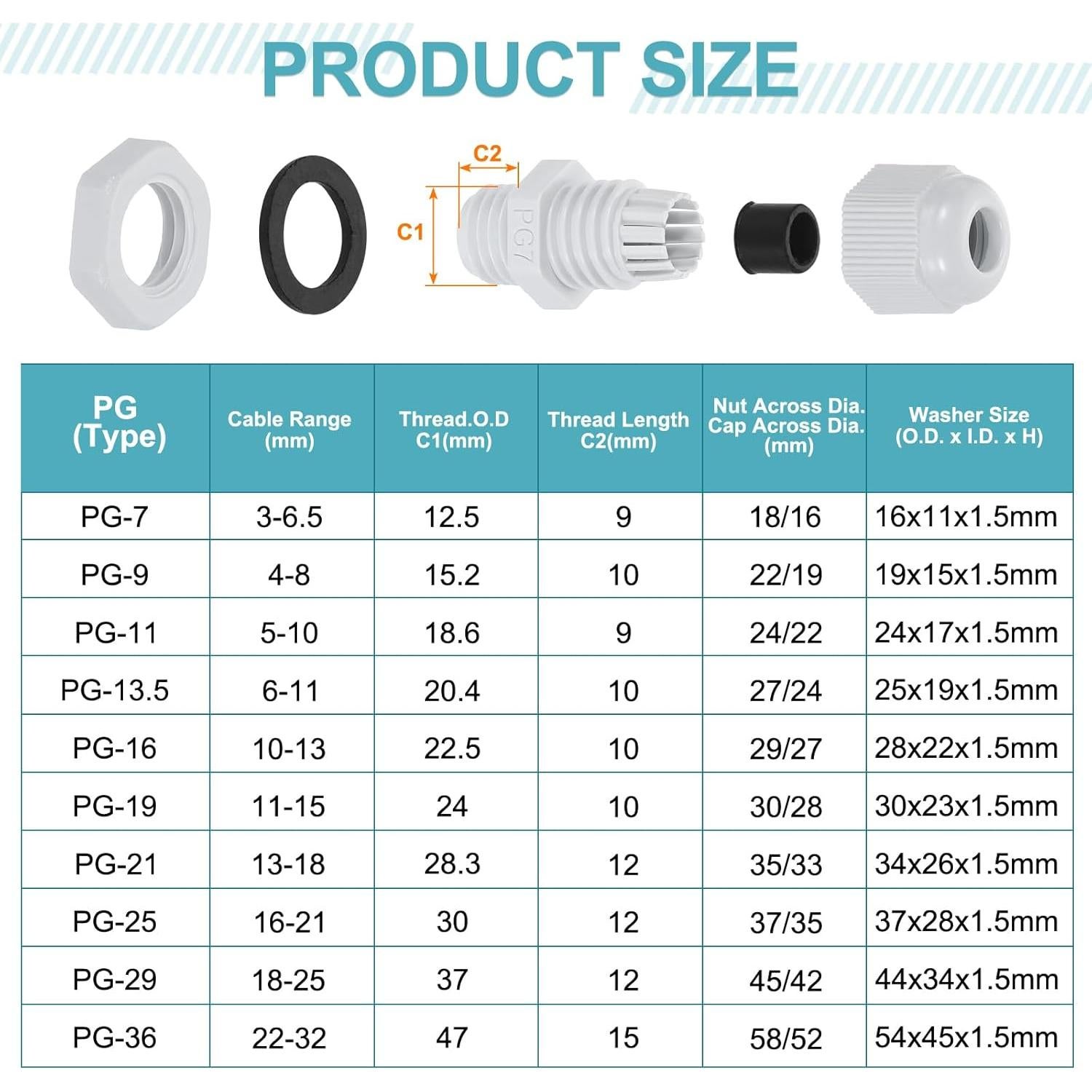 Garras de Cable PG7 Nylon Impermeables uxcell - 10 Pcs 3-6.5mm
