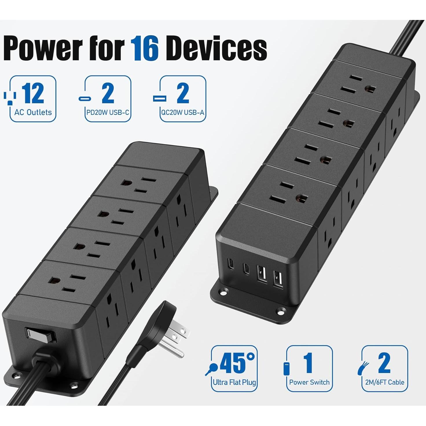 Regleta de Carga Rápida ANNQUAN 40W 12 Salidas 4 USB